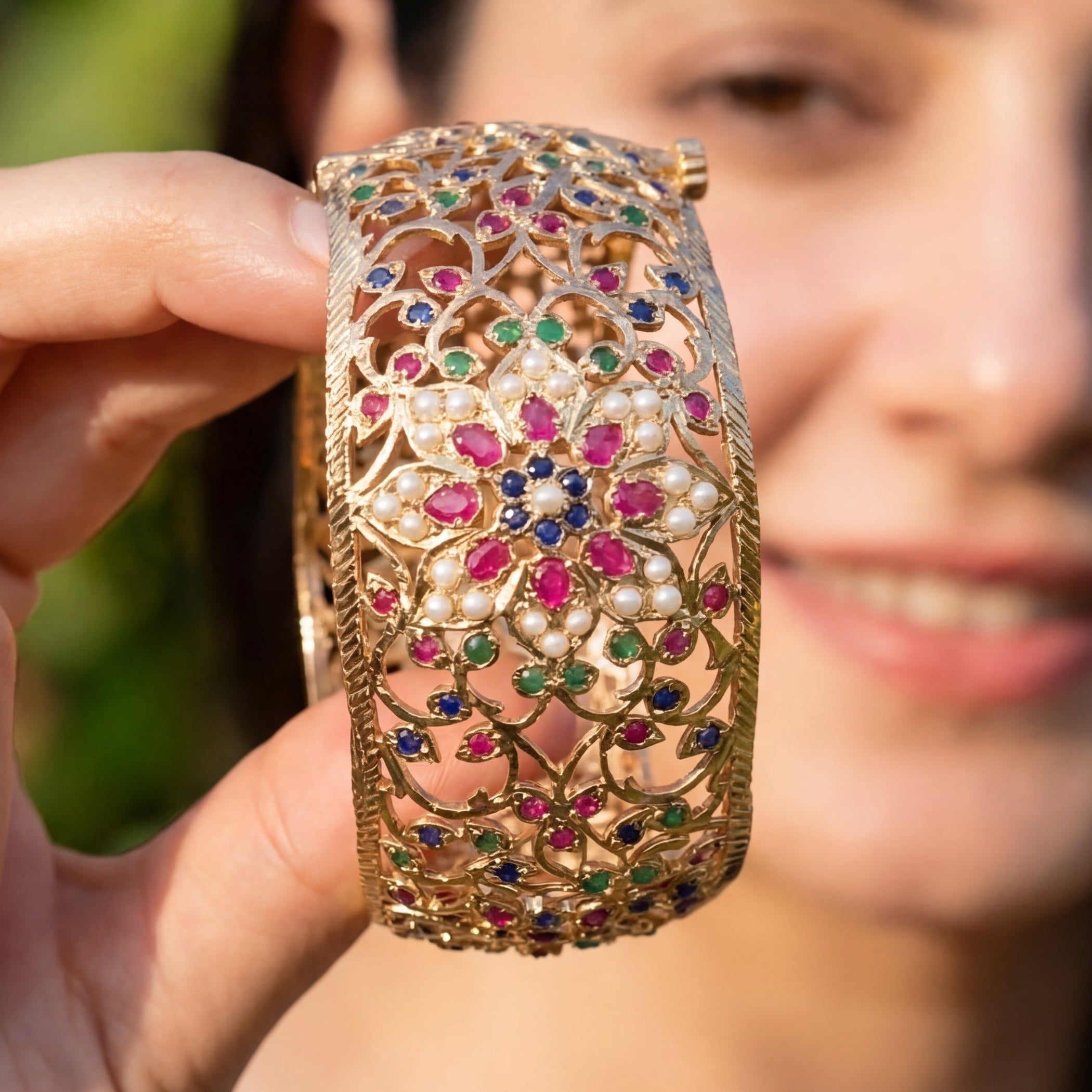 Antique Design Jadau Bangle | Gold Plated on Silver