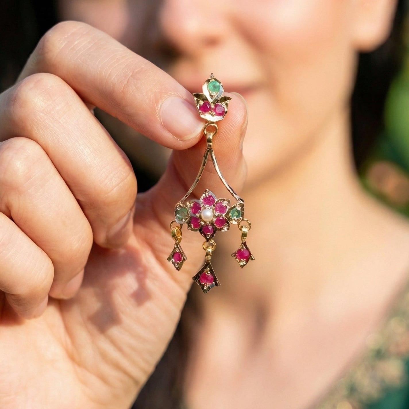 Cute Jadau Earrings on 22k Gold | Fishhook Closure | Real Rubies and Emeralds GER 115