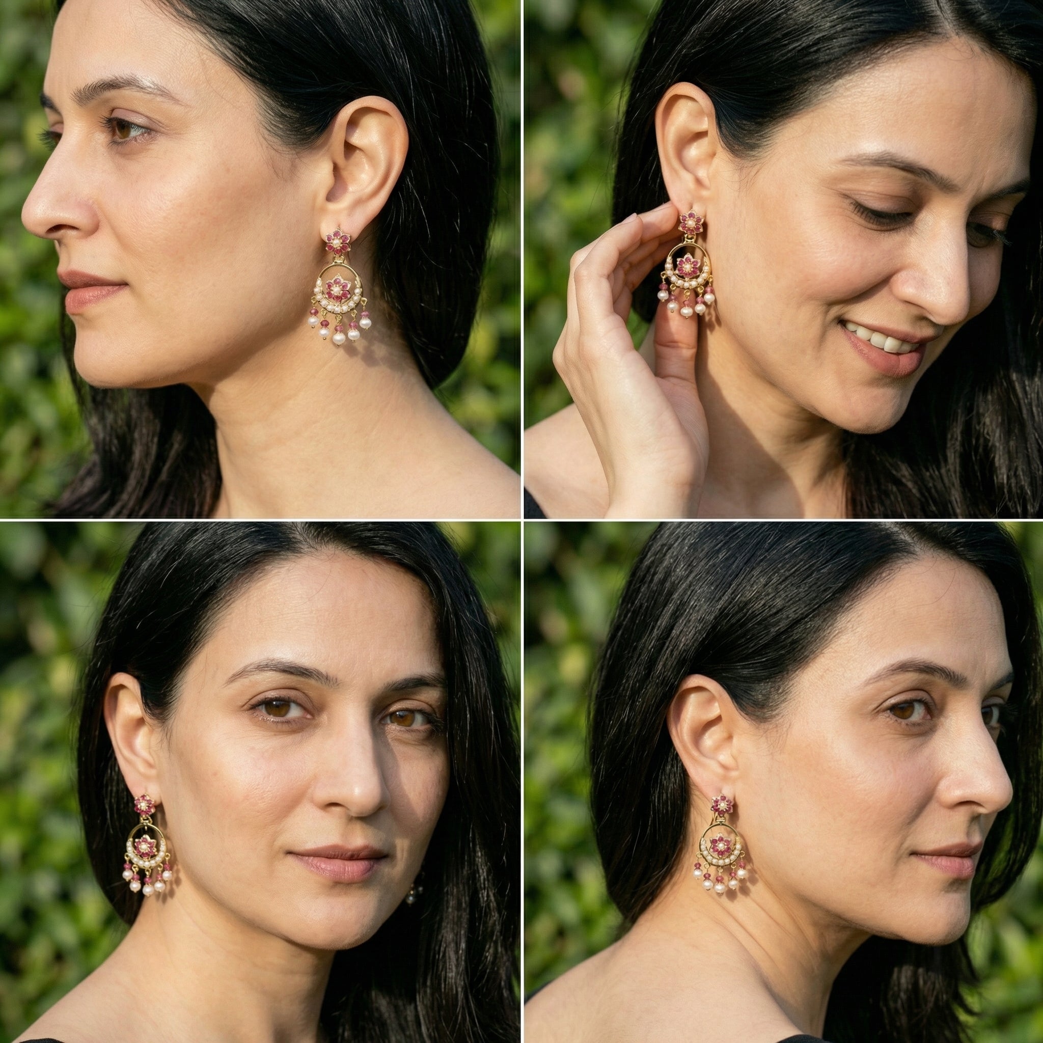 Small Jadau Earrings on 22k Gold | Fishhook Chandbali | Real Rubies and Pearls GER 117