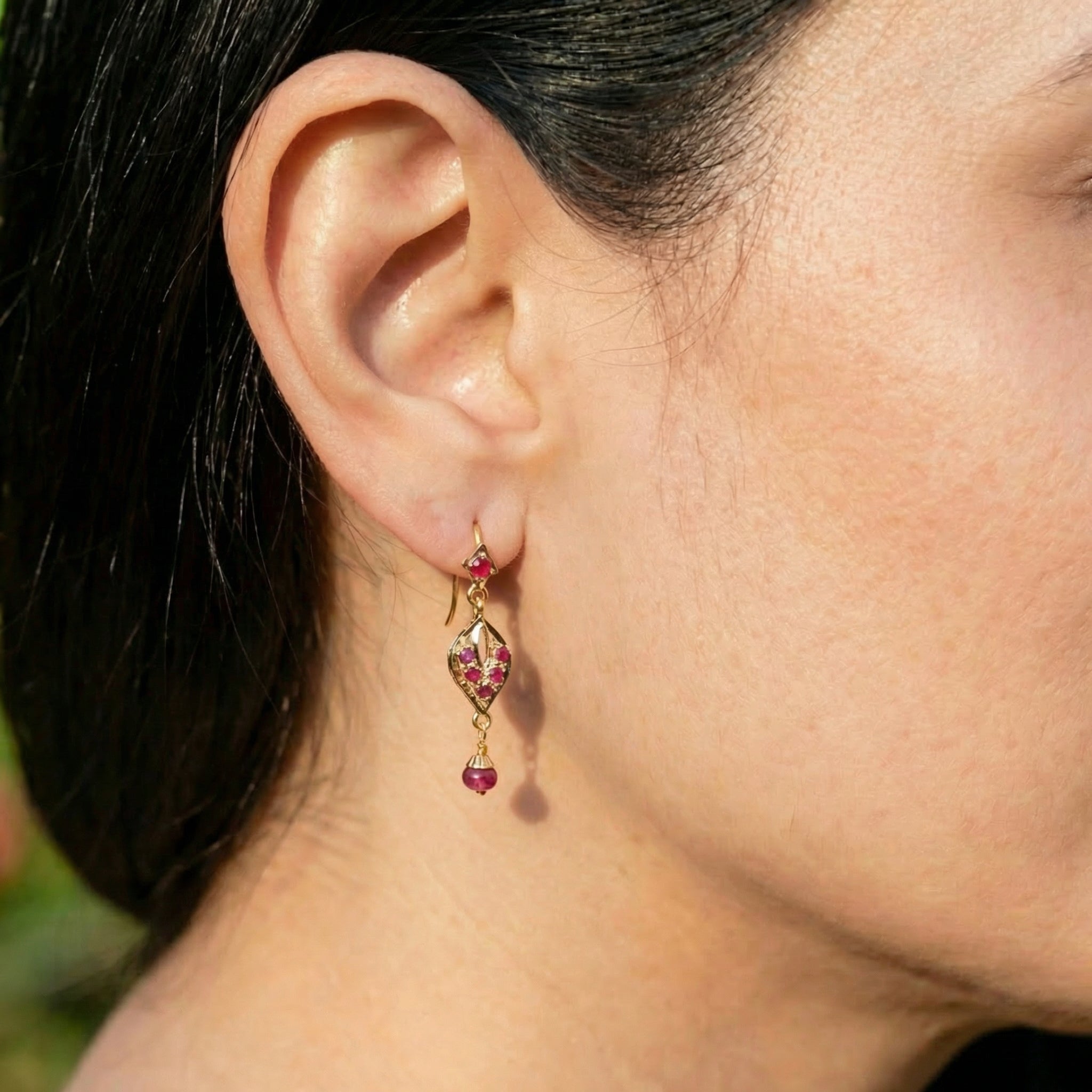 Ultra Light Ruby Earrings on 22k Gold | Delicate Gold Jewelry Online GER 120