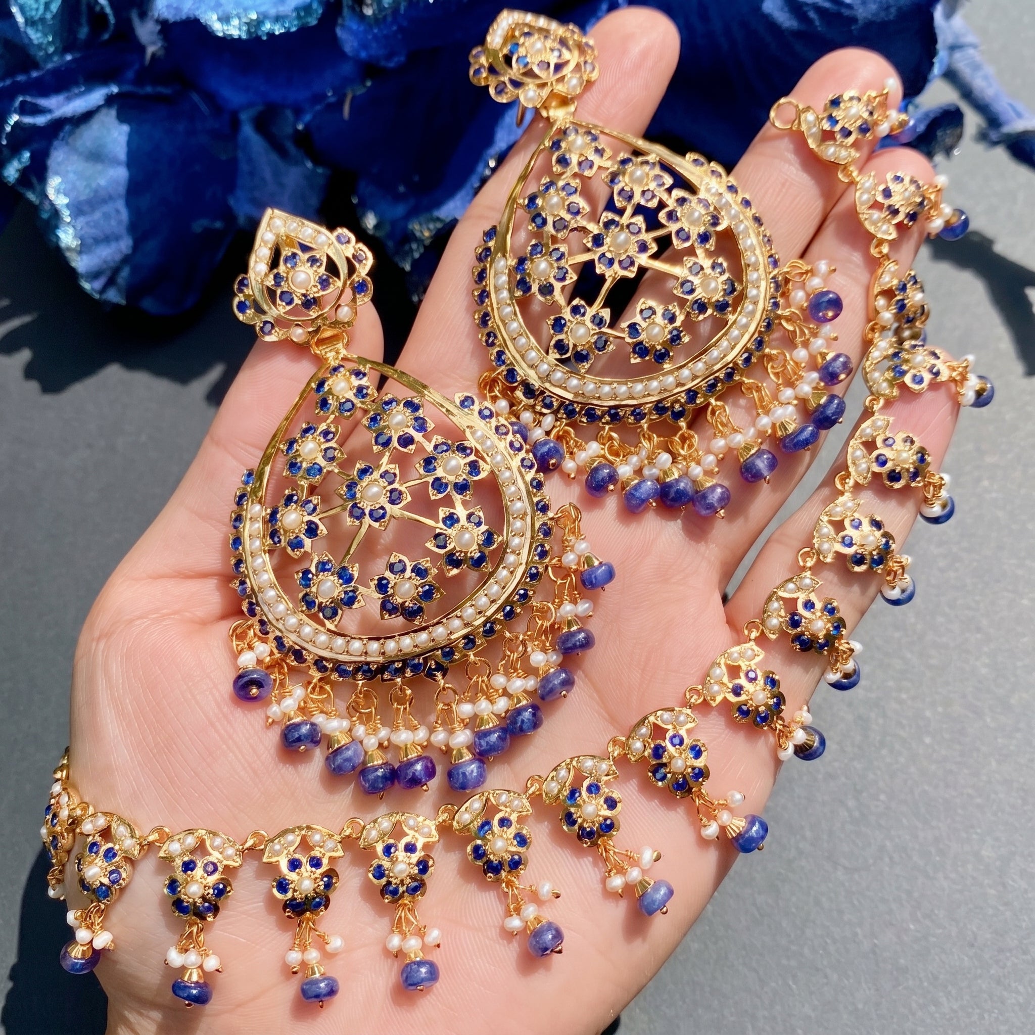 Sleek Necklace with Large Earrings | Premium Fashion Jewelry on Gold Plated Silver NS 409