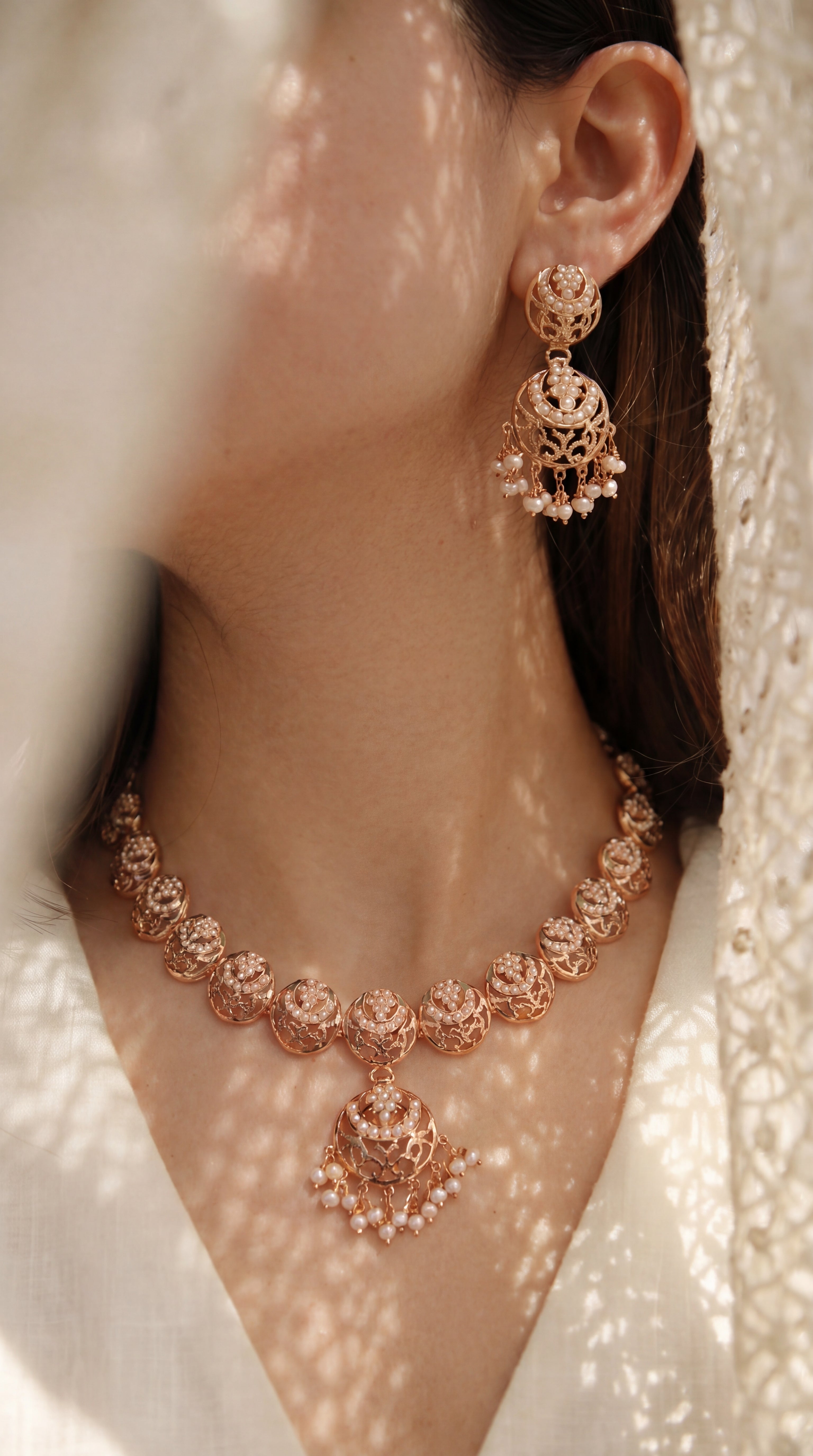 Delicate Pearl Necklace Set | Gold Plated on Sterling Silver Base NS 424