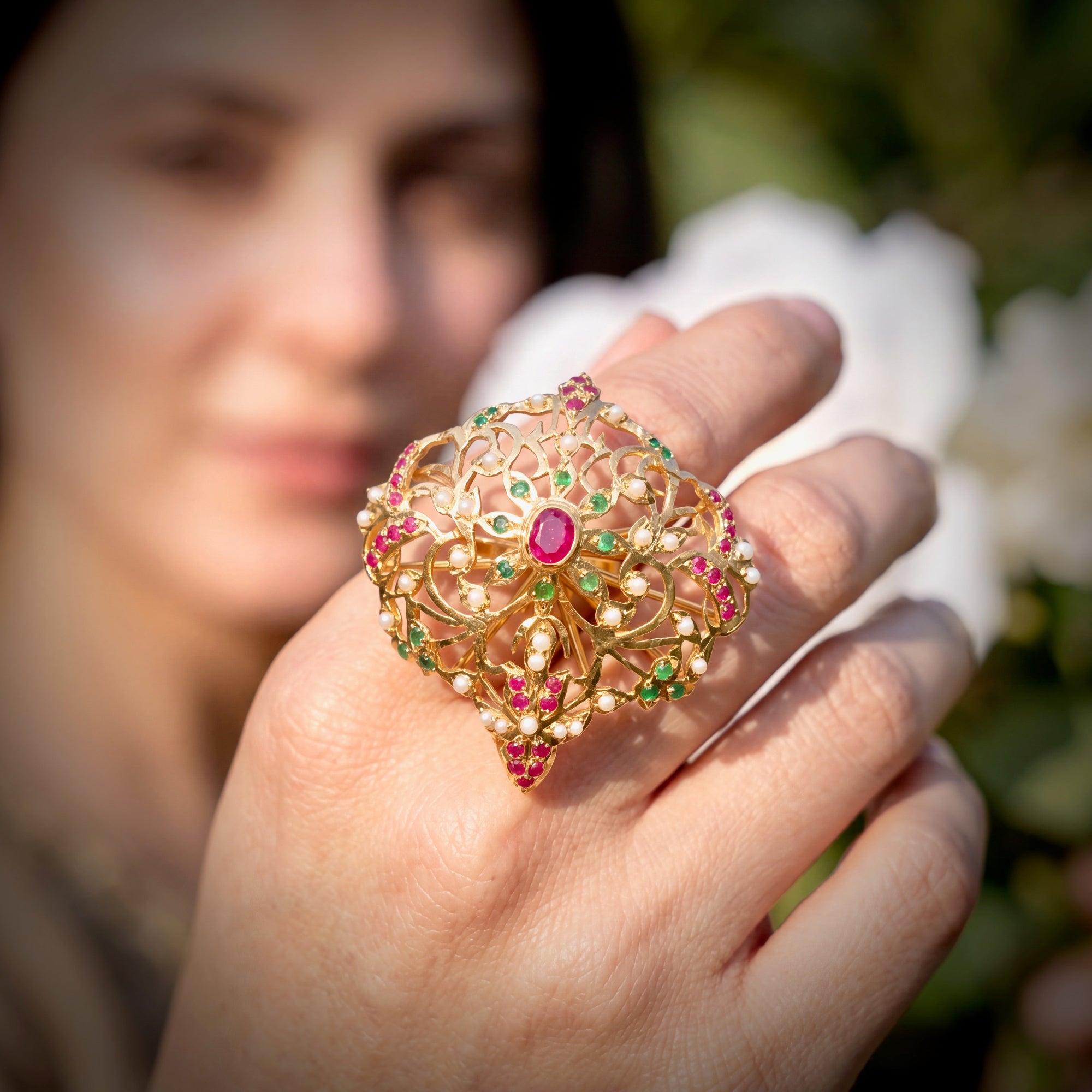 Gold Plated Cocktail Ring in Silver LR 092