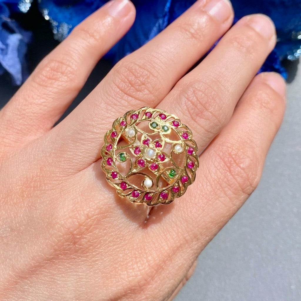 Jadau Ring For Women | 925 Silver Gold Plated | Fine Indian Jewelry LR 069