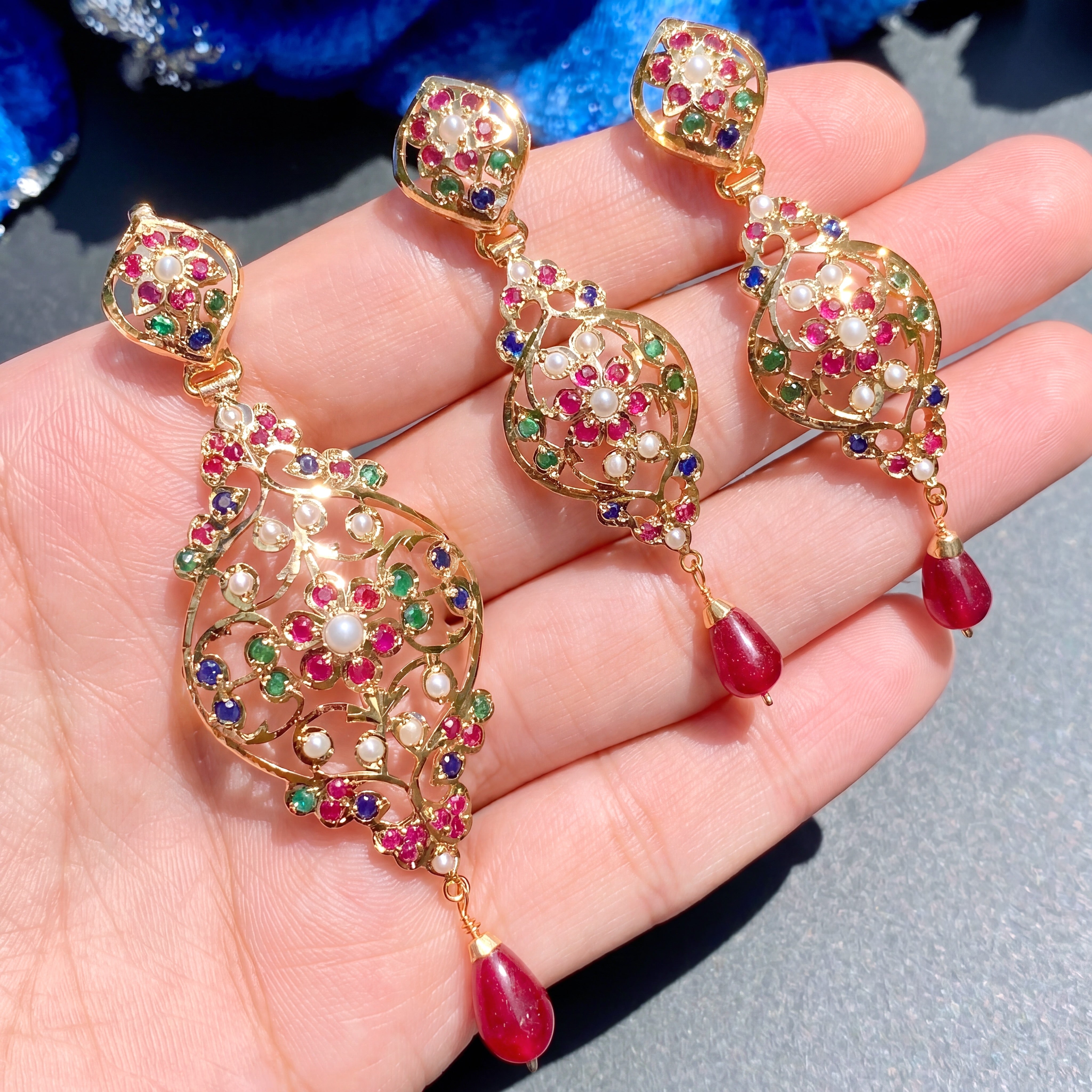 Elegant Jadau Pendant & Earrings Set | Gold Plated on Silver PS 126