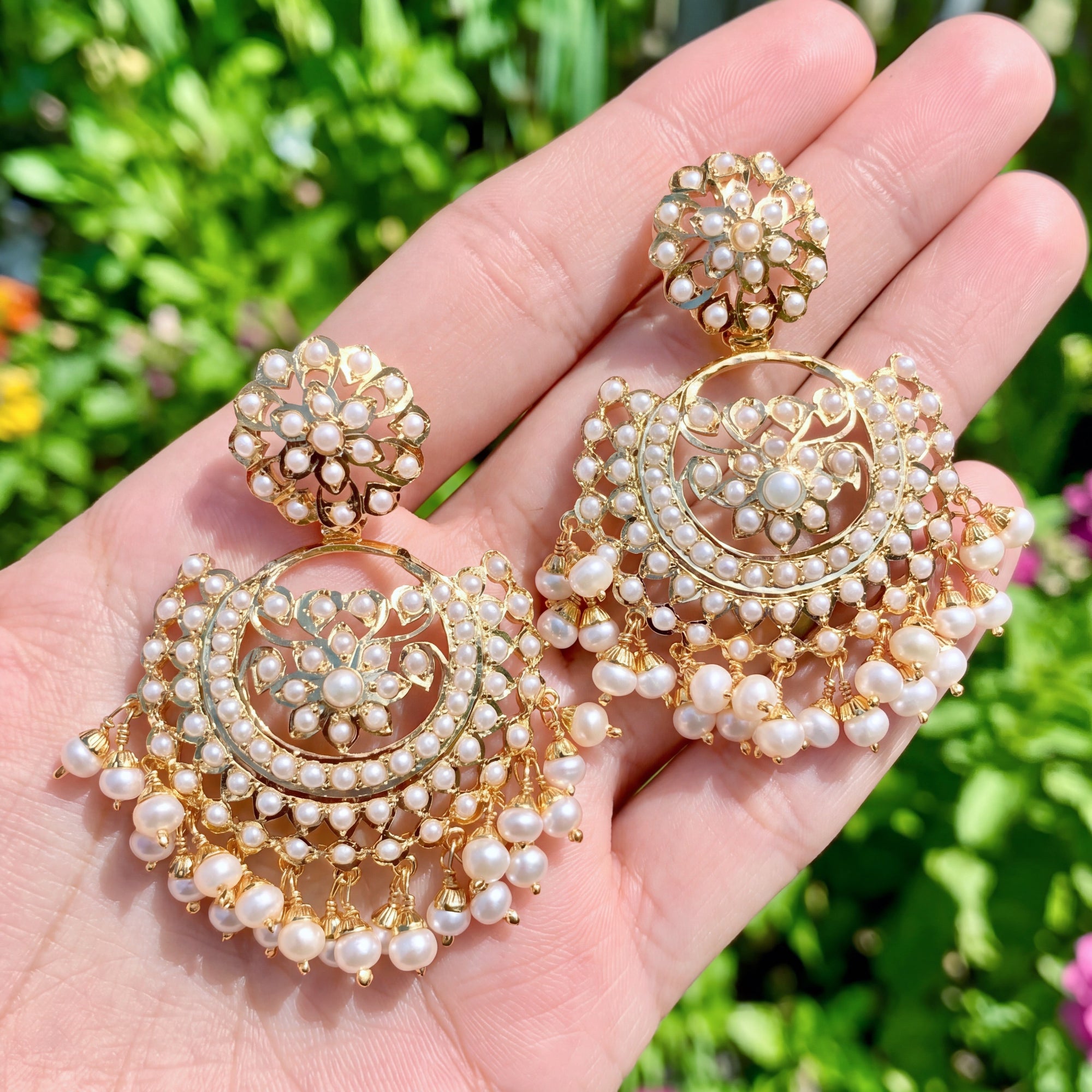 Indian Chandbali Earrings | Pearl Jewelry Gold Plated | 925 Silver ER 334