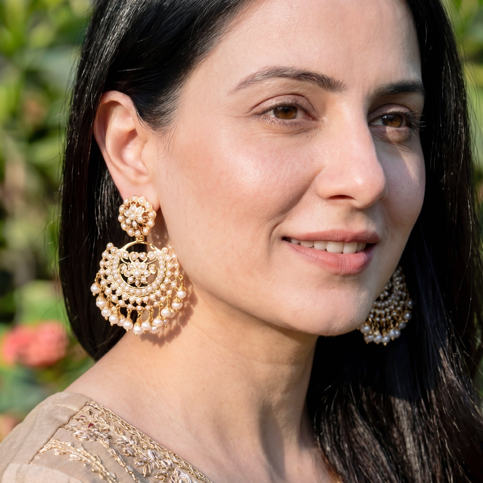 Indian Chandbali Earrings | Pearl Jewelry Gold Plated | 925 Silver ER 334