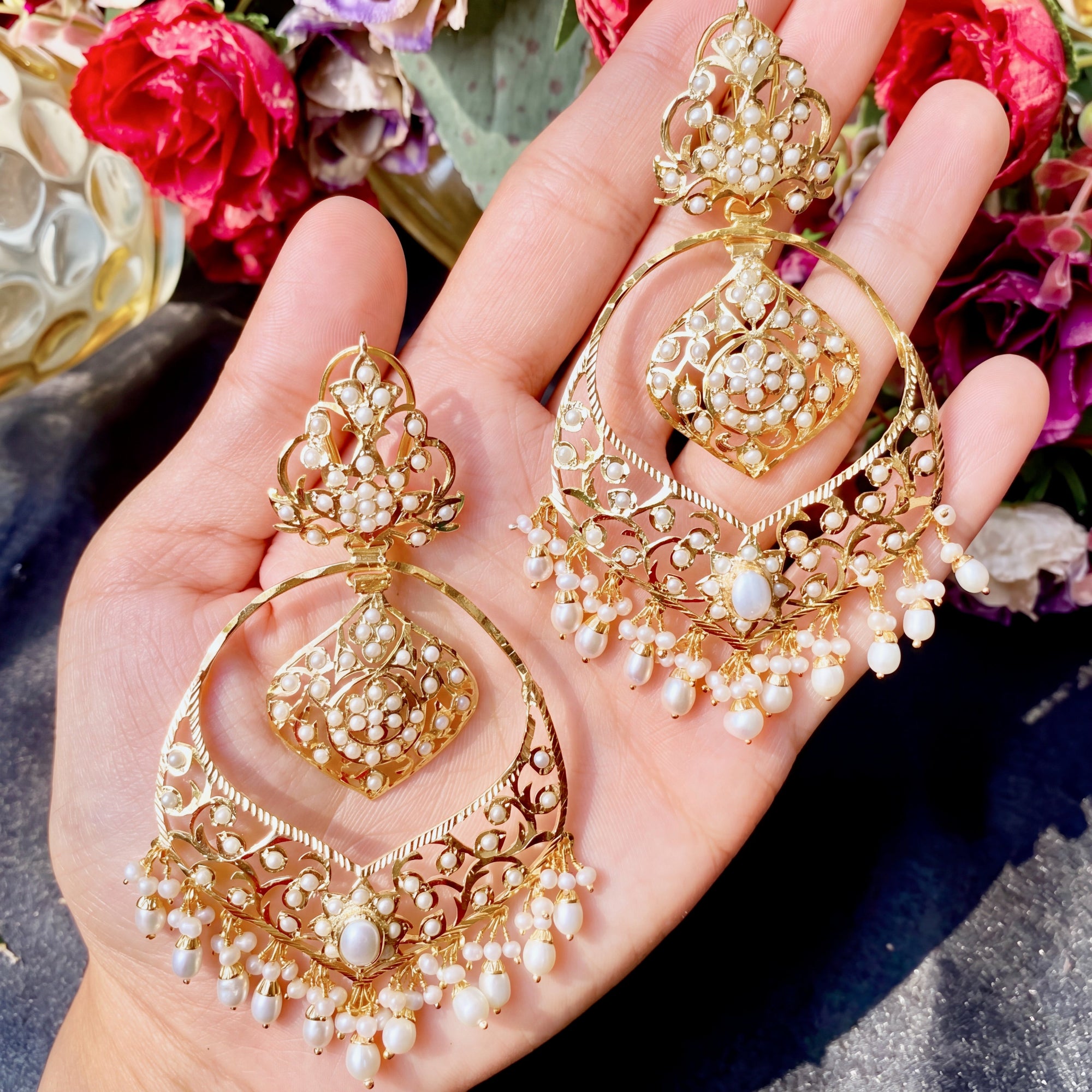 Large Pearl Chandbali Earrings | Statement Jewelry Piece | Gold Plated ER 115