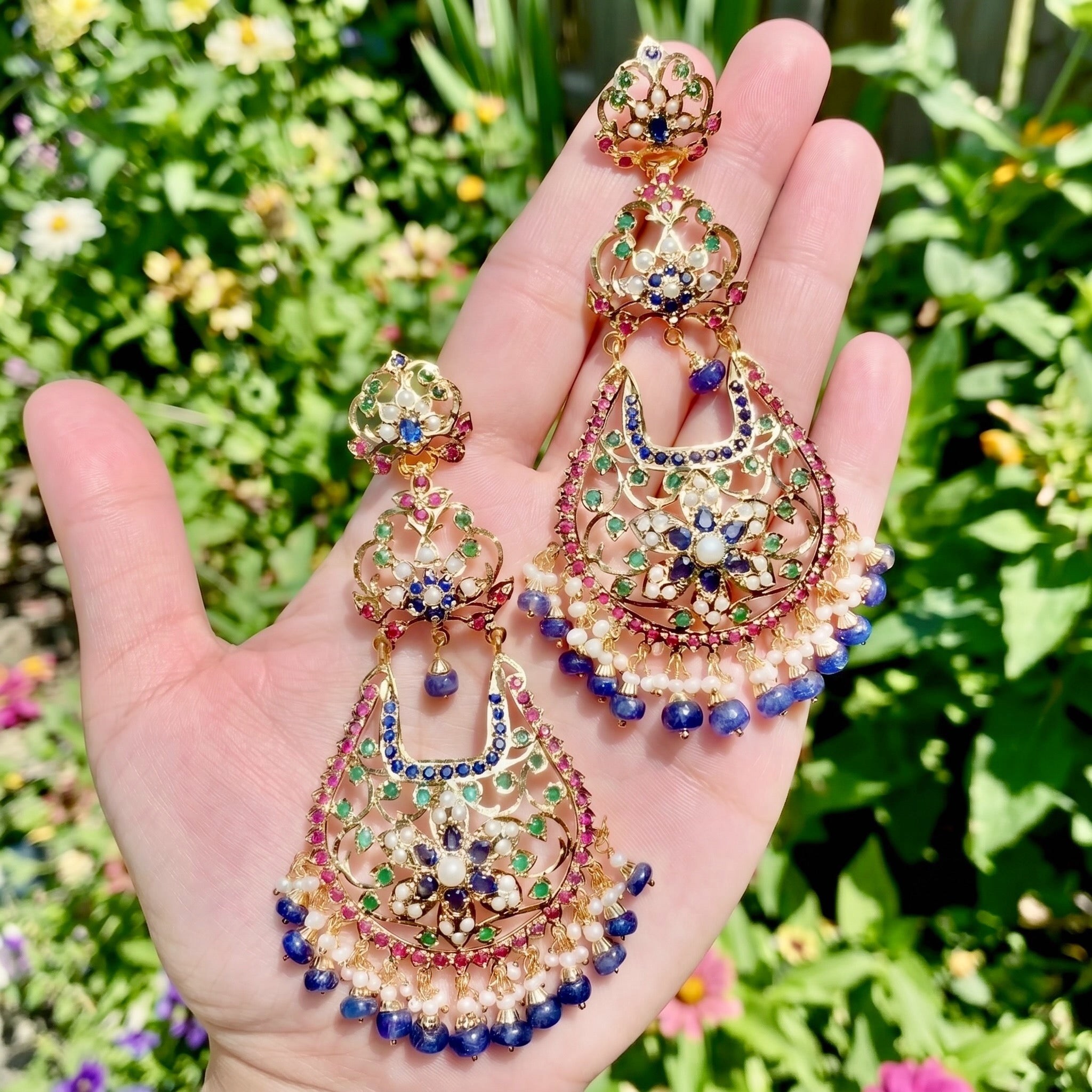 Gold Plated Chandelier Earrings | Shoulder Duster Jadau Earrings ER 599