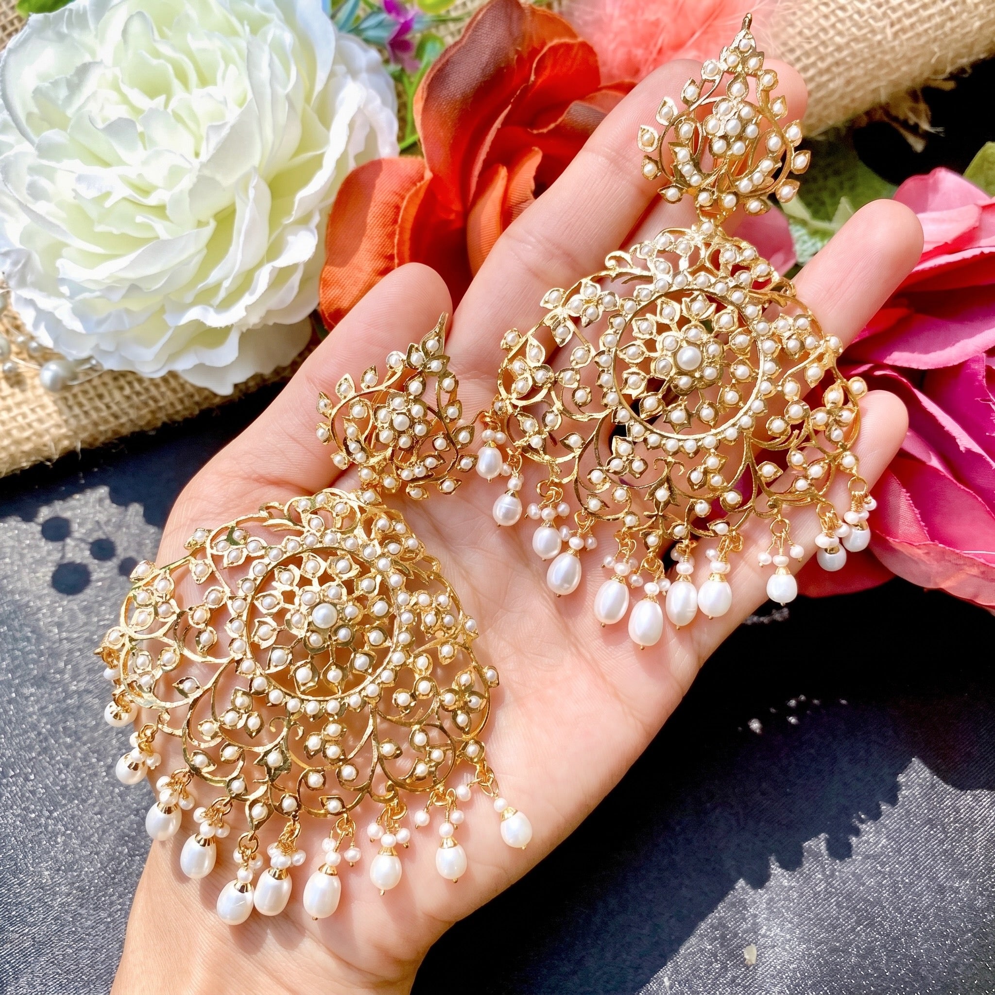 Ethnic Statement Jadau Earrings in Silver | Gold Plated ER 100