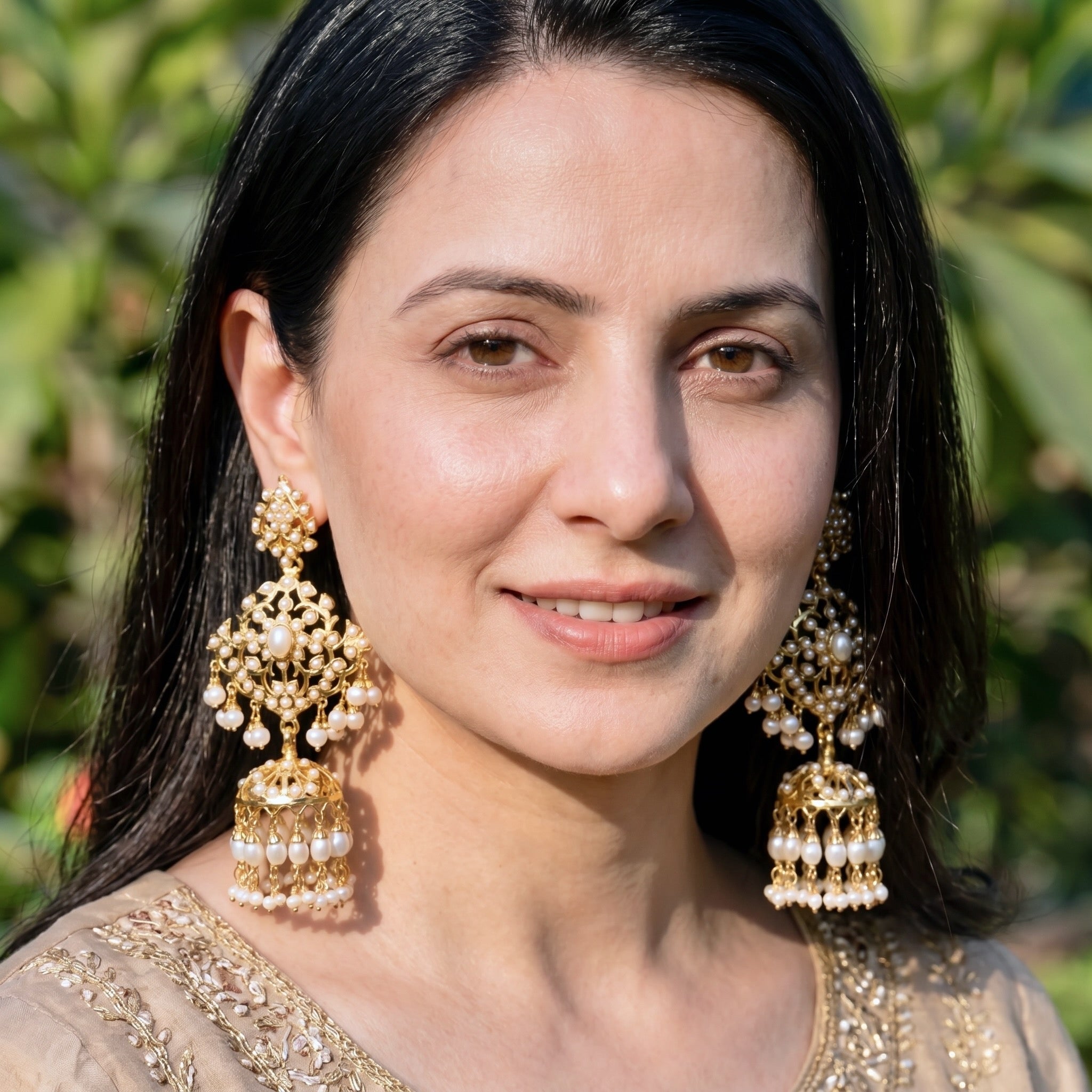 Long Pearl Jhumka Earrings | Antique Design | Gold Plated Silver ER 153