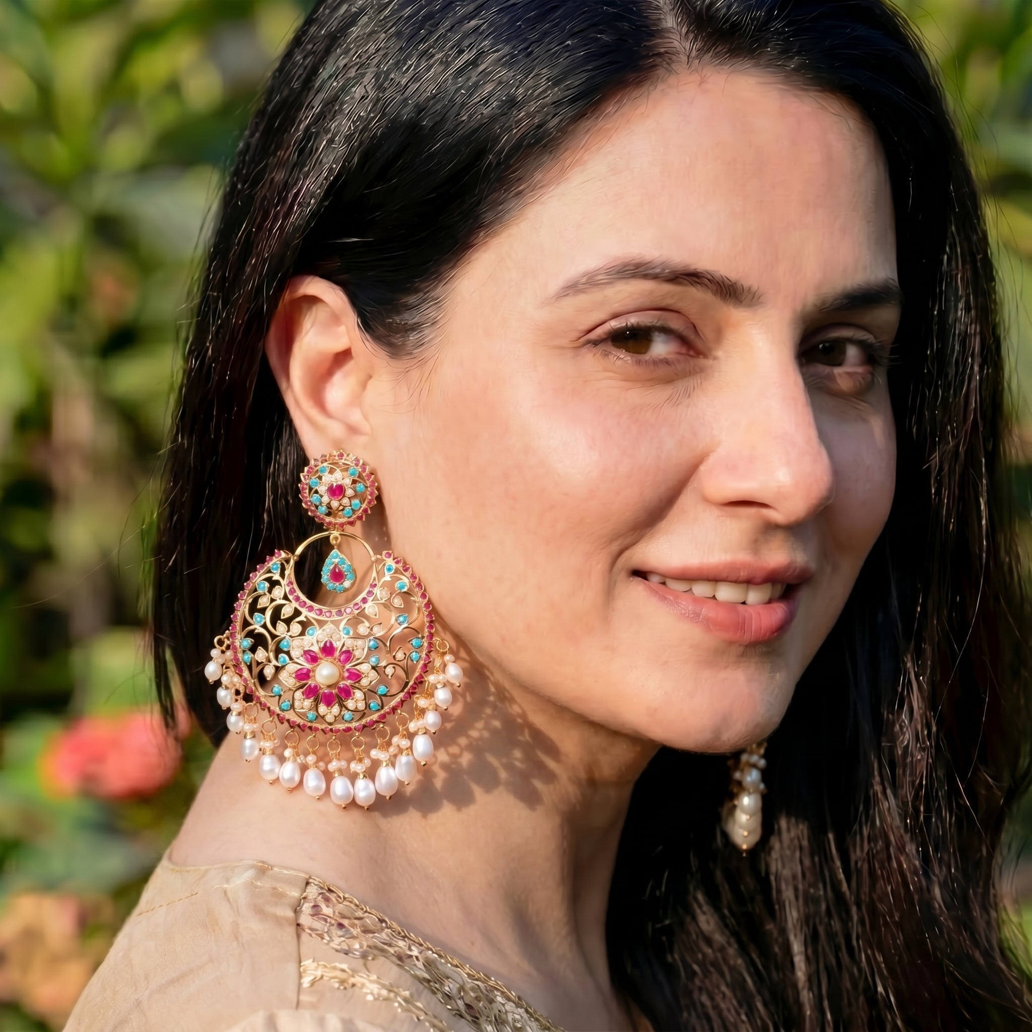 Unique Chandbali Earring | Oversized Indian Jadau Earrings | 925 Silver Base ER 305