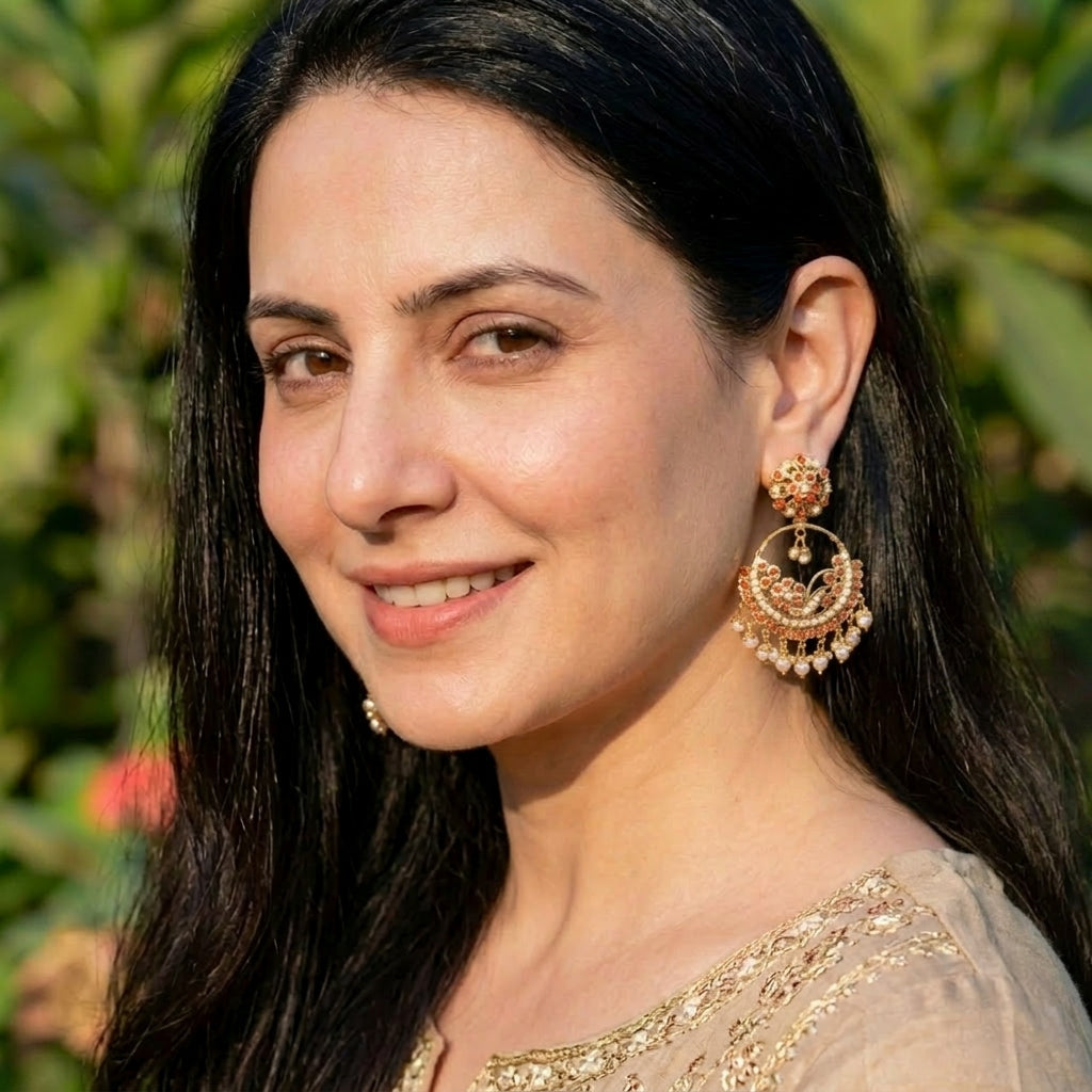Simple Pearl & Coral Chandbali Earrings | Buy Indian Pearl Jewelry Online ER 333