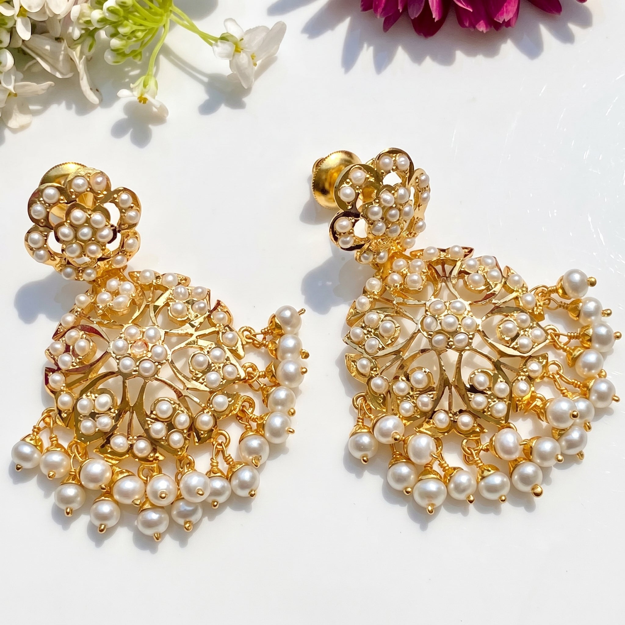 Hyderabadi Pearl Earrings on Silver with Gold Plating | Sober & Classy Design ER 033