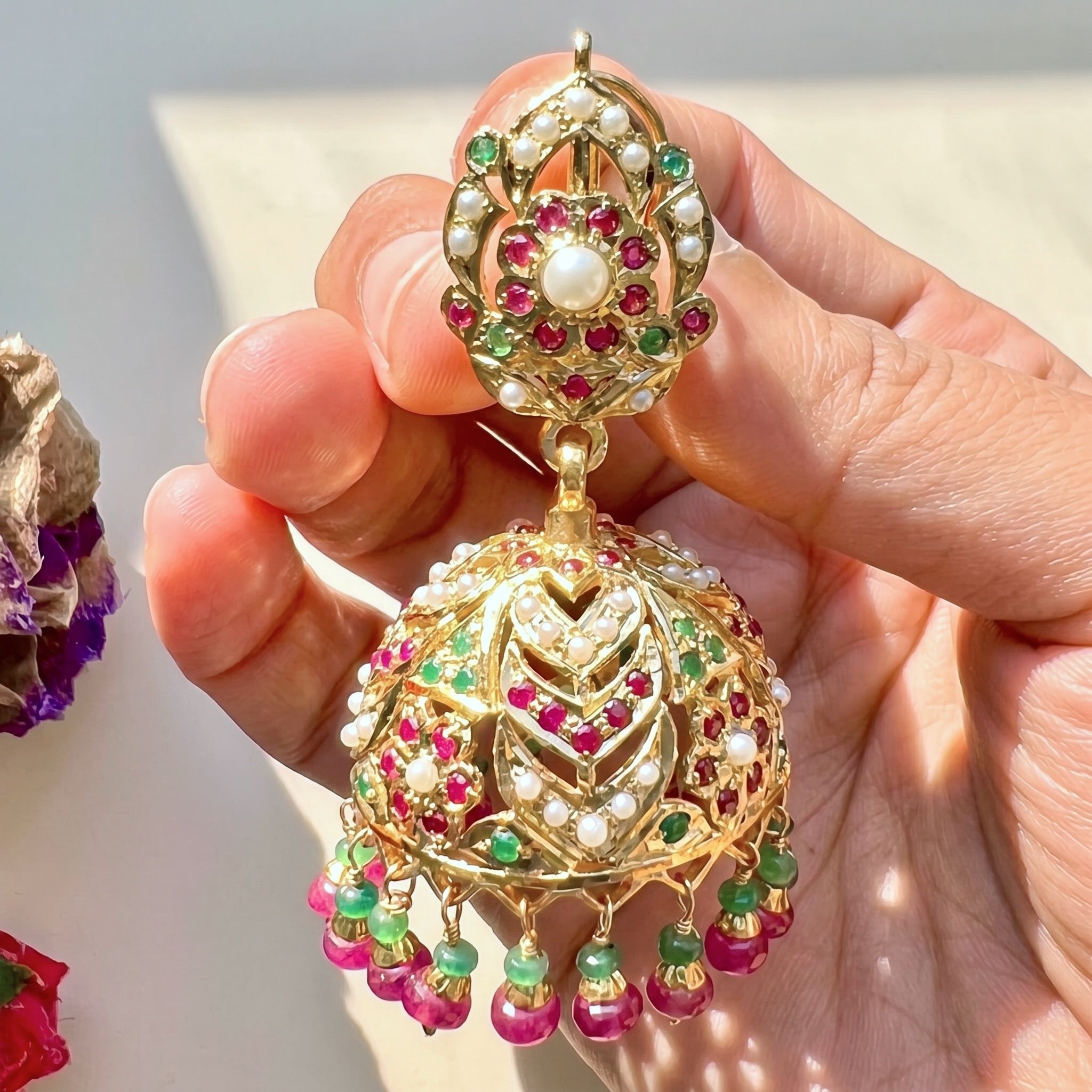 Gold Plated Punjabi Jadau Jhumka Earrings in Silver ER 168