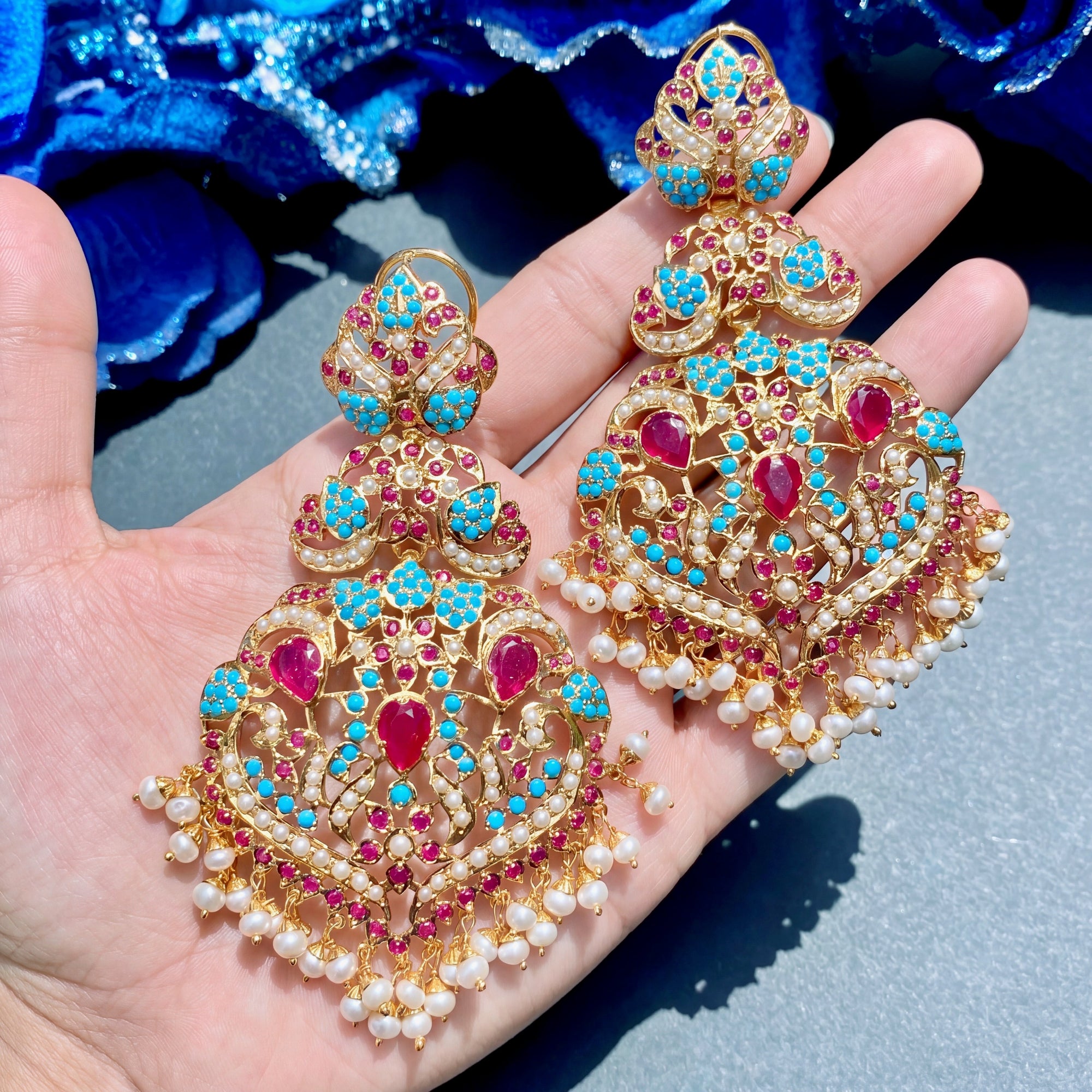 Statement Jadau Danglers | Bold & Beautiful Indian Earrings ER 398