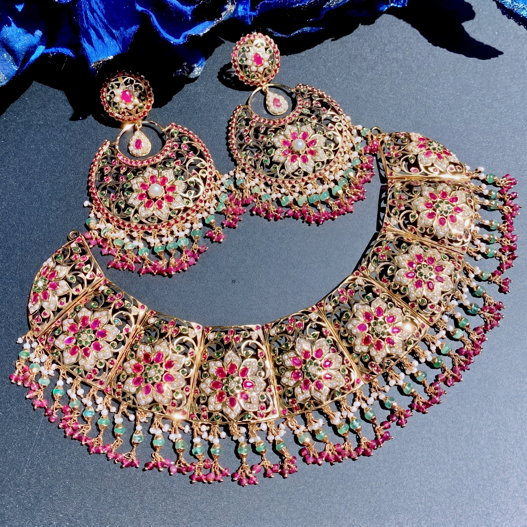 Bridal Wear Necklace Set | Intricate Design | Ruby Emerald & Pearl NS 271