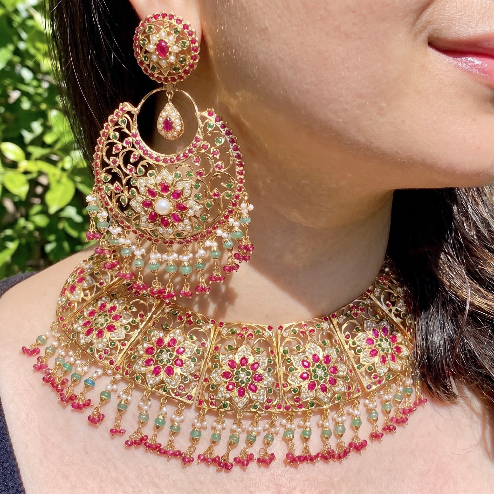 Bridal Wear Necklace Set | Intricate Design | Ruby Emerald & Pearl NS 271
