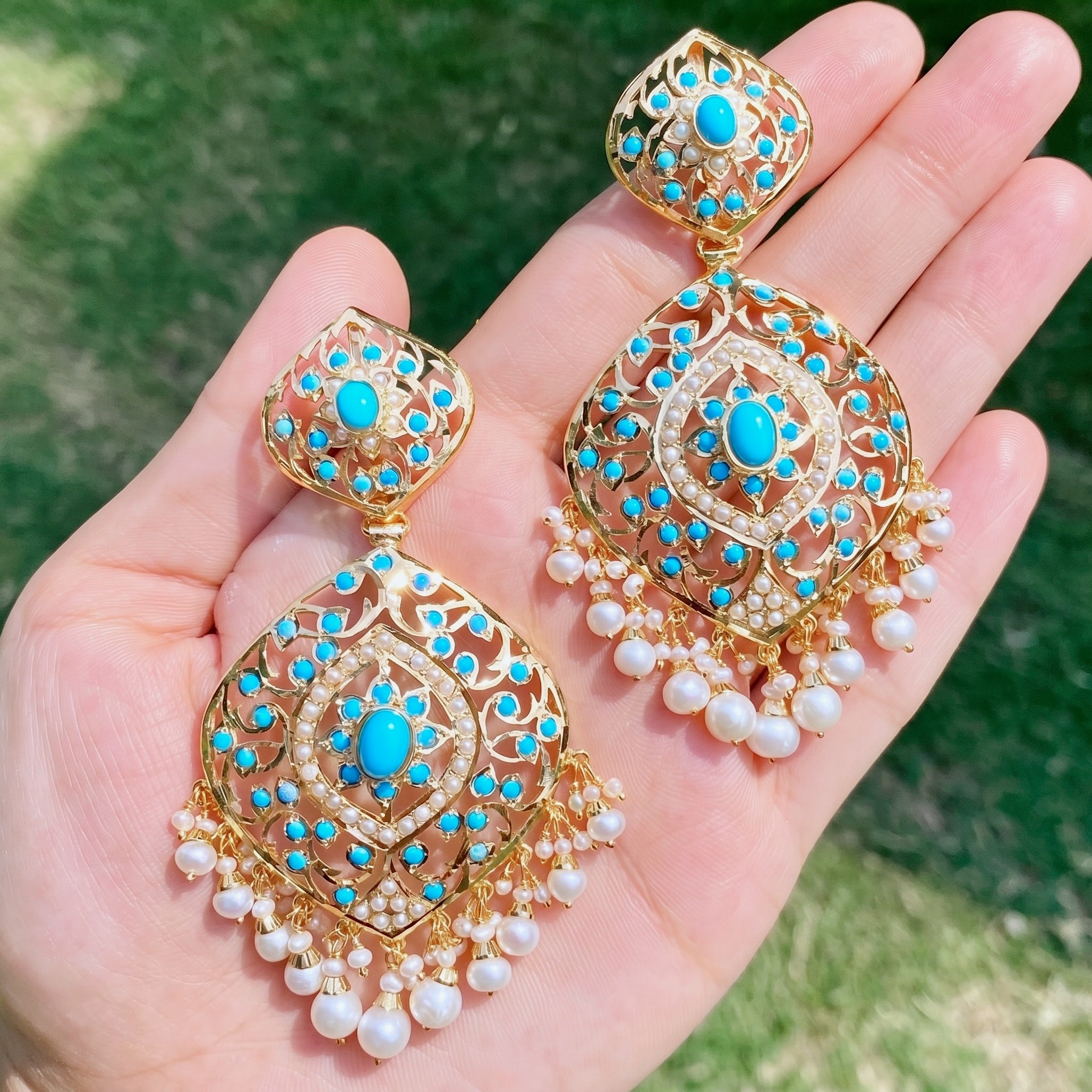 Pearl Turquoise Earrings in Gold Plated Silver ER 292