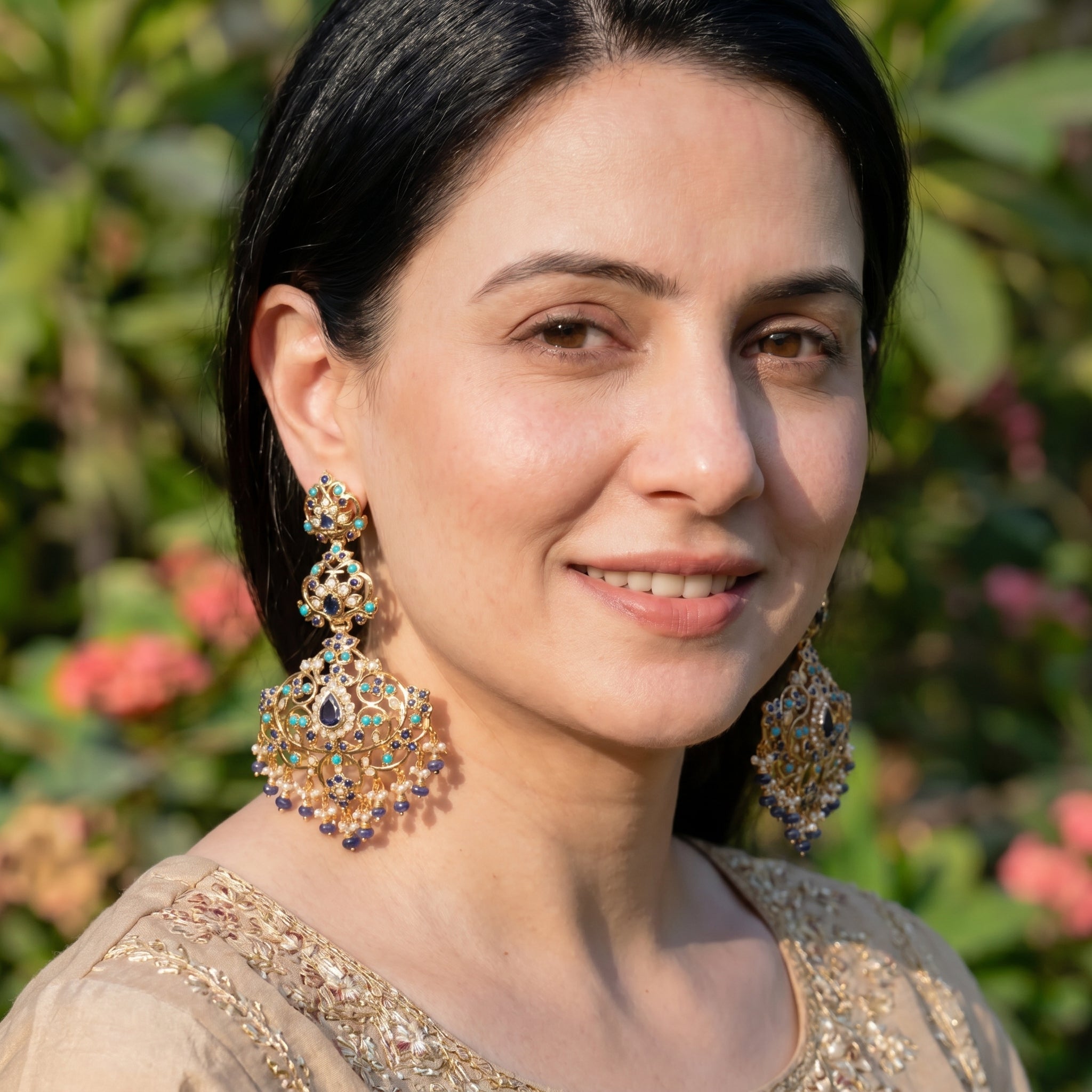 Statement Danglers in Unique Color Combination | Gold Plated Silver Earrings ER 694