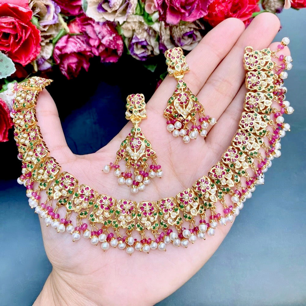 gold plated jadau set on silver
