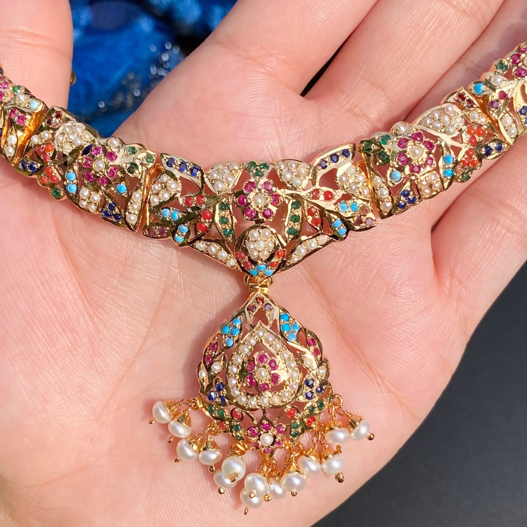 intricate navratna necklace set