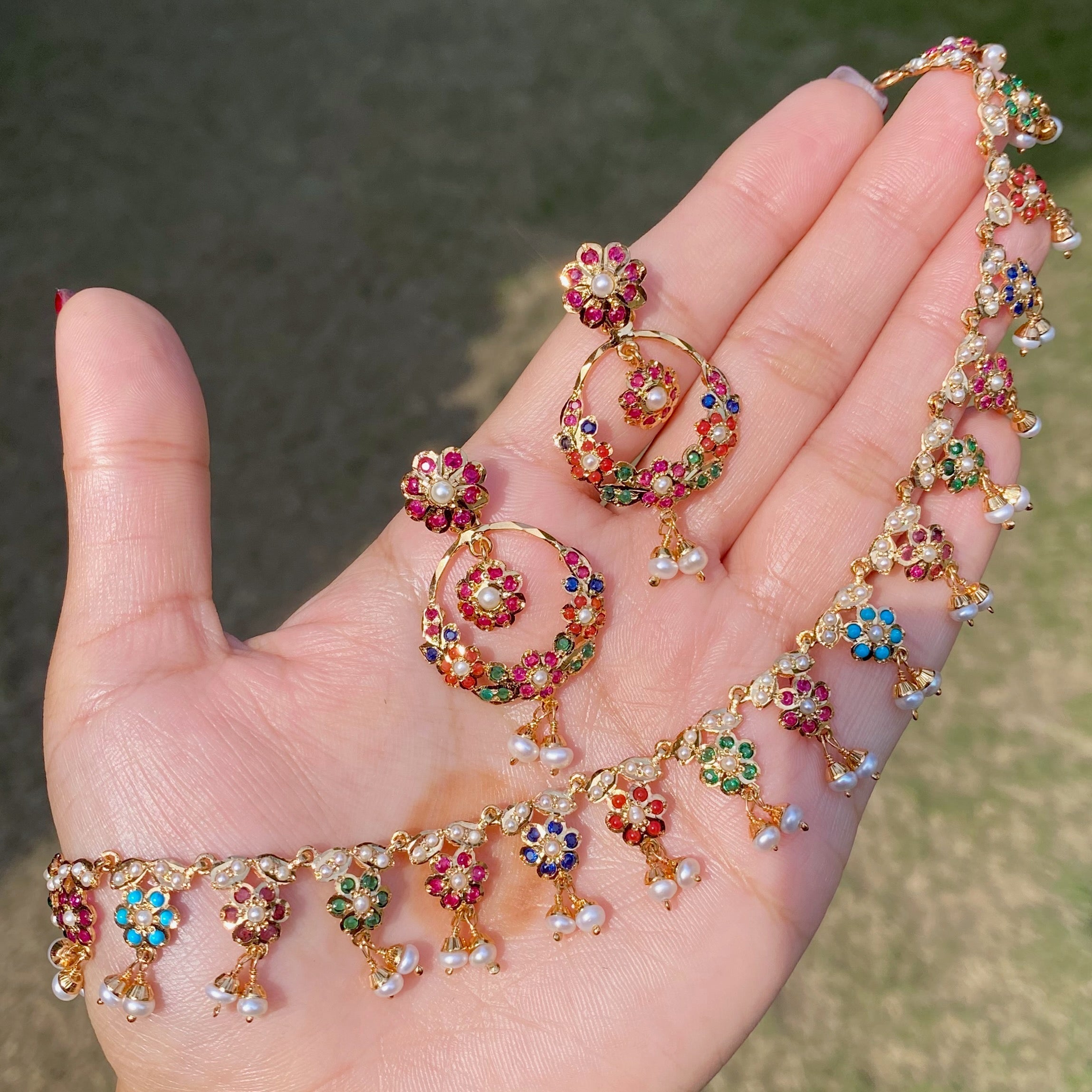 delicate navratna necklace set