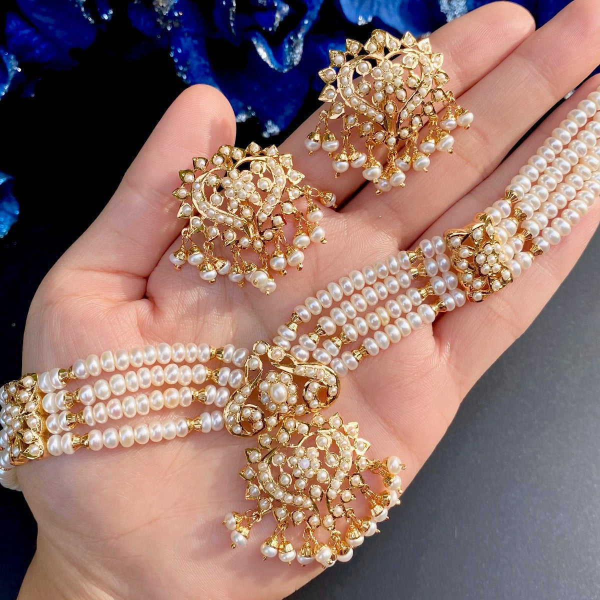 pearl choker set gold coated