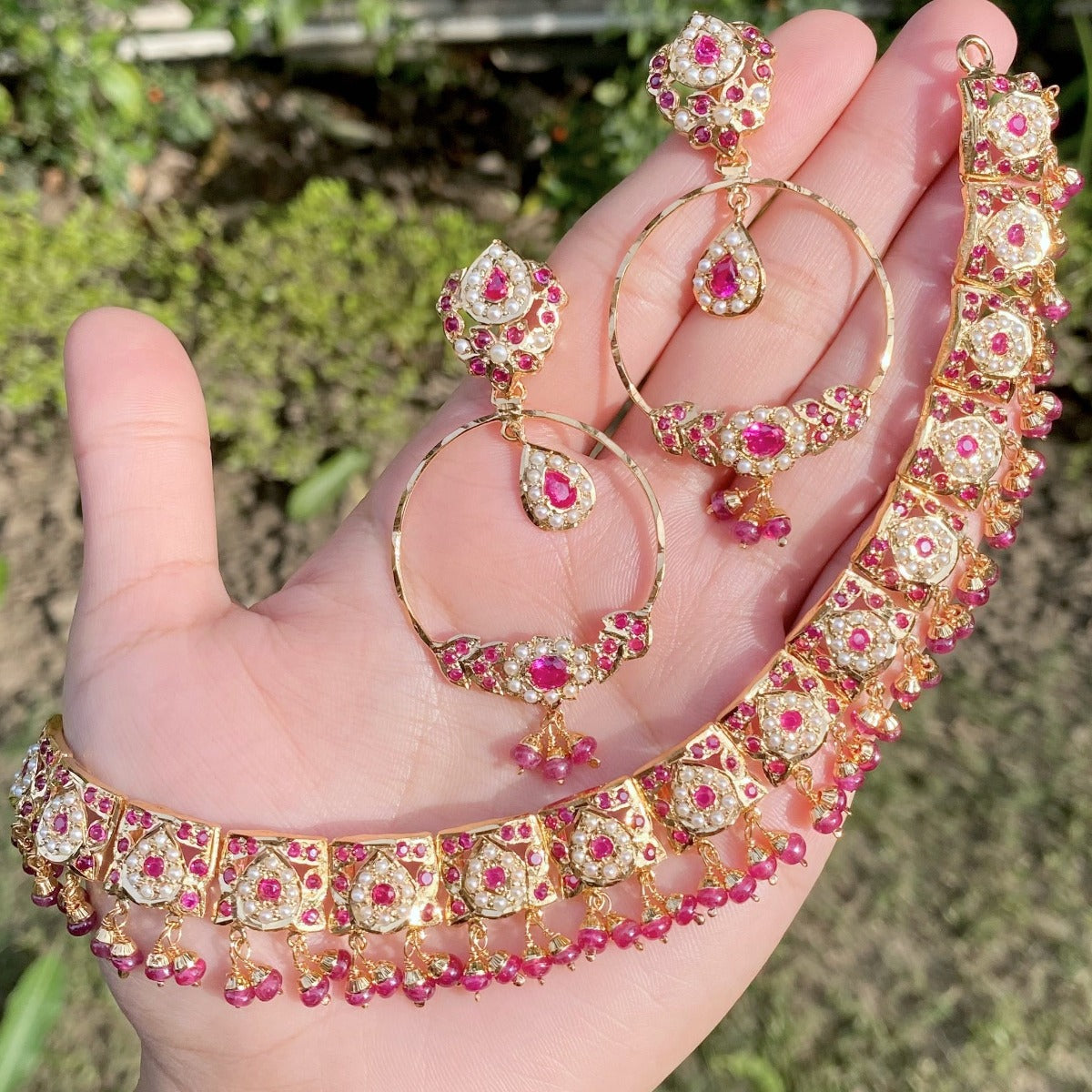 ruby necklace set with chandbali