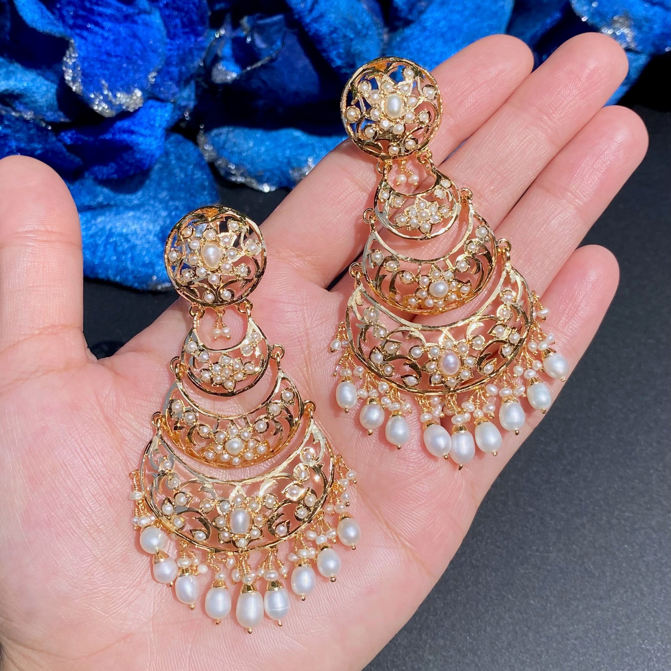 Multi Tier Pearl Earrings for Women | Authentic Freshwater Pearls on 925 Silver ER 626