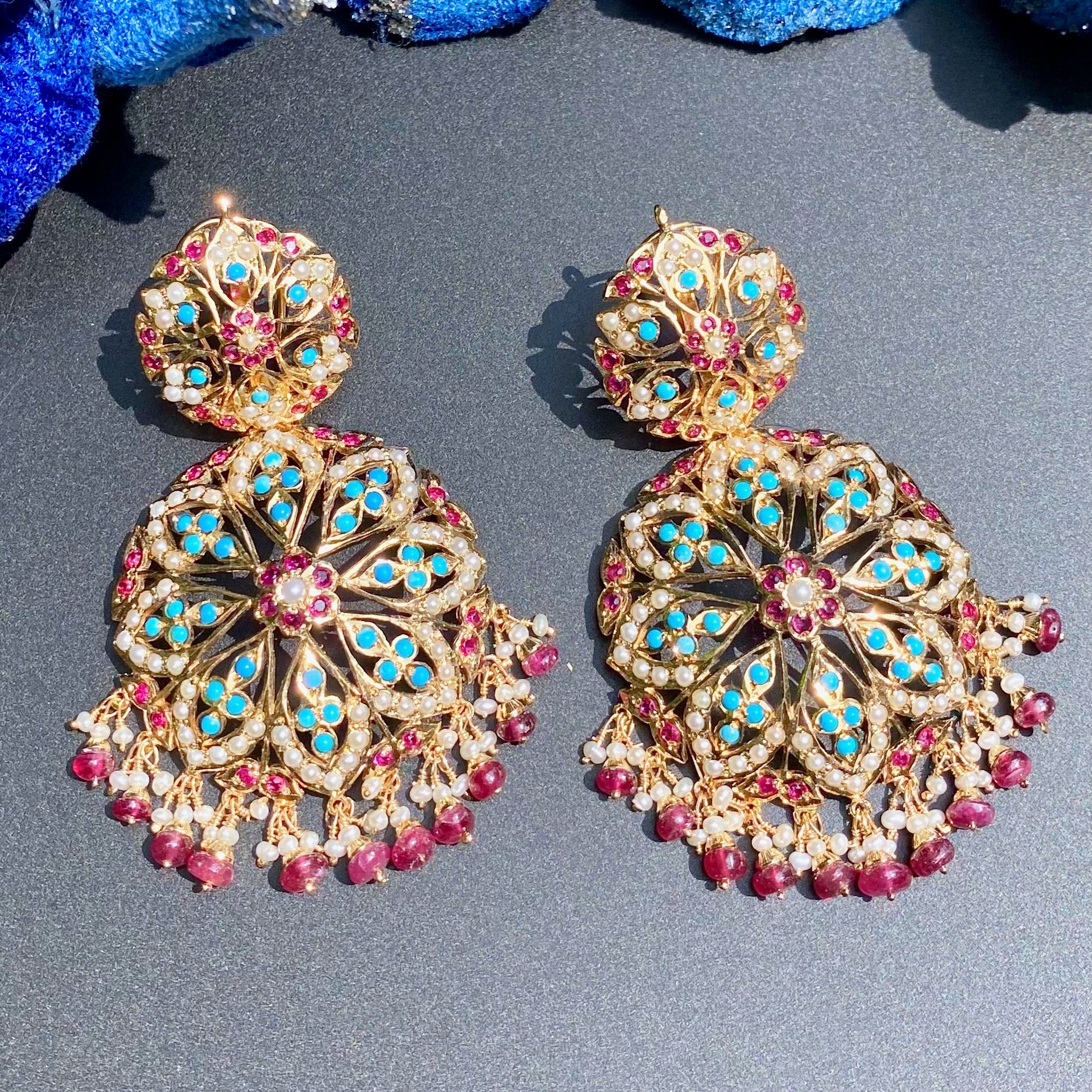 Large Round Jadau Dangler Earrings | Gold Plated on 925 Silver | ER 603