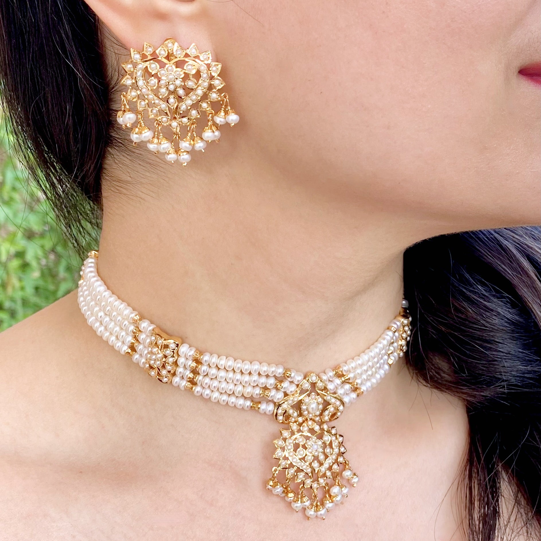 pearl choker set gold coated