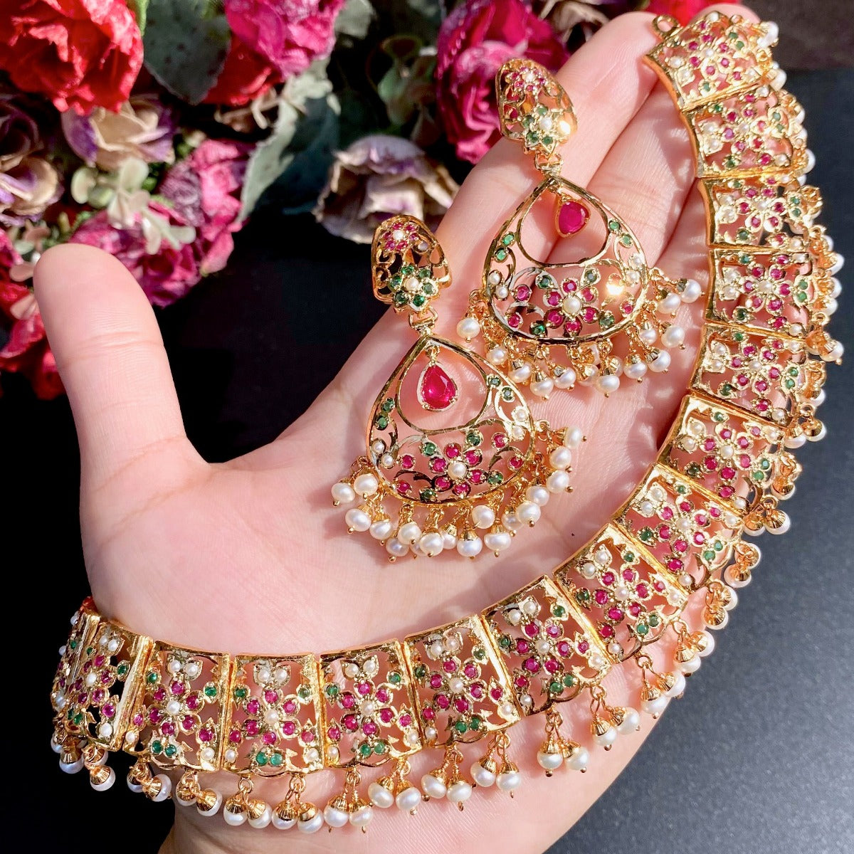 gold plated silver necklace set