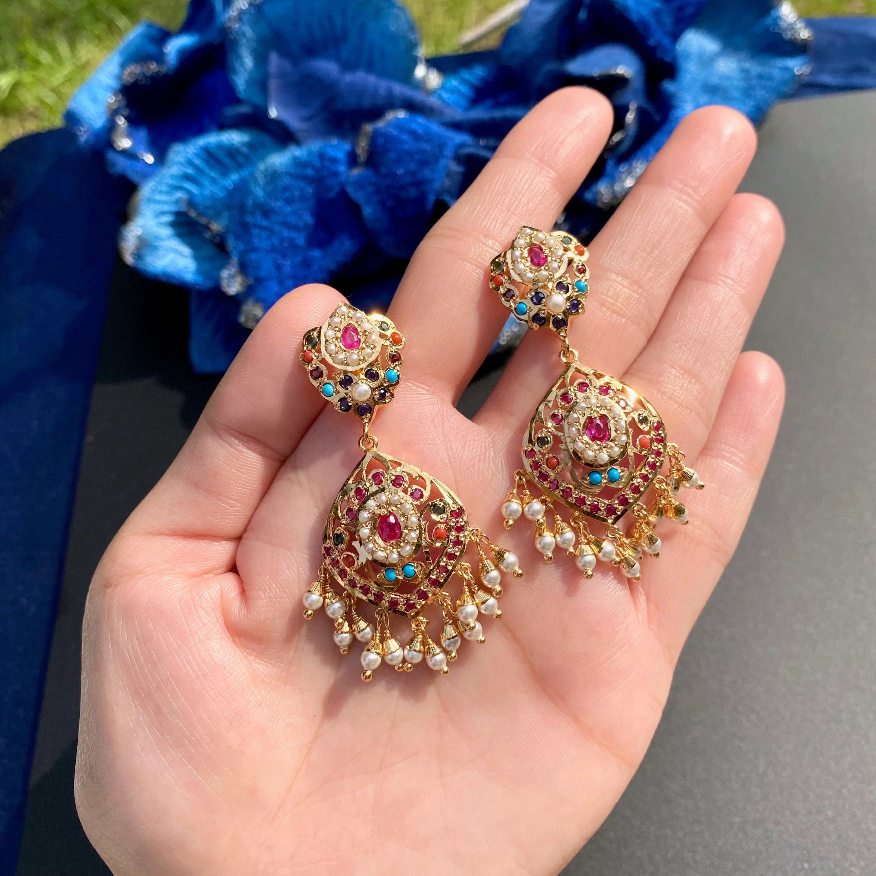 Gold Plated Navratna Earrings | Premium Fashion Jewelry BER 007