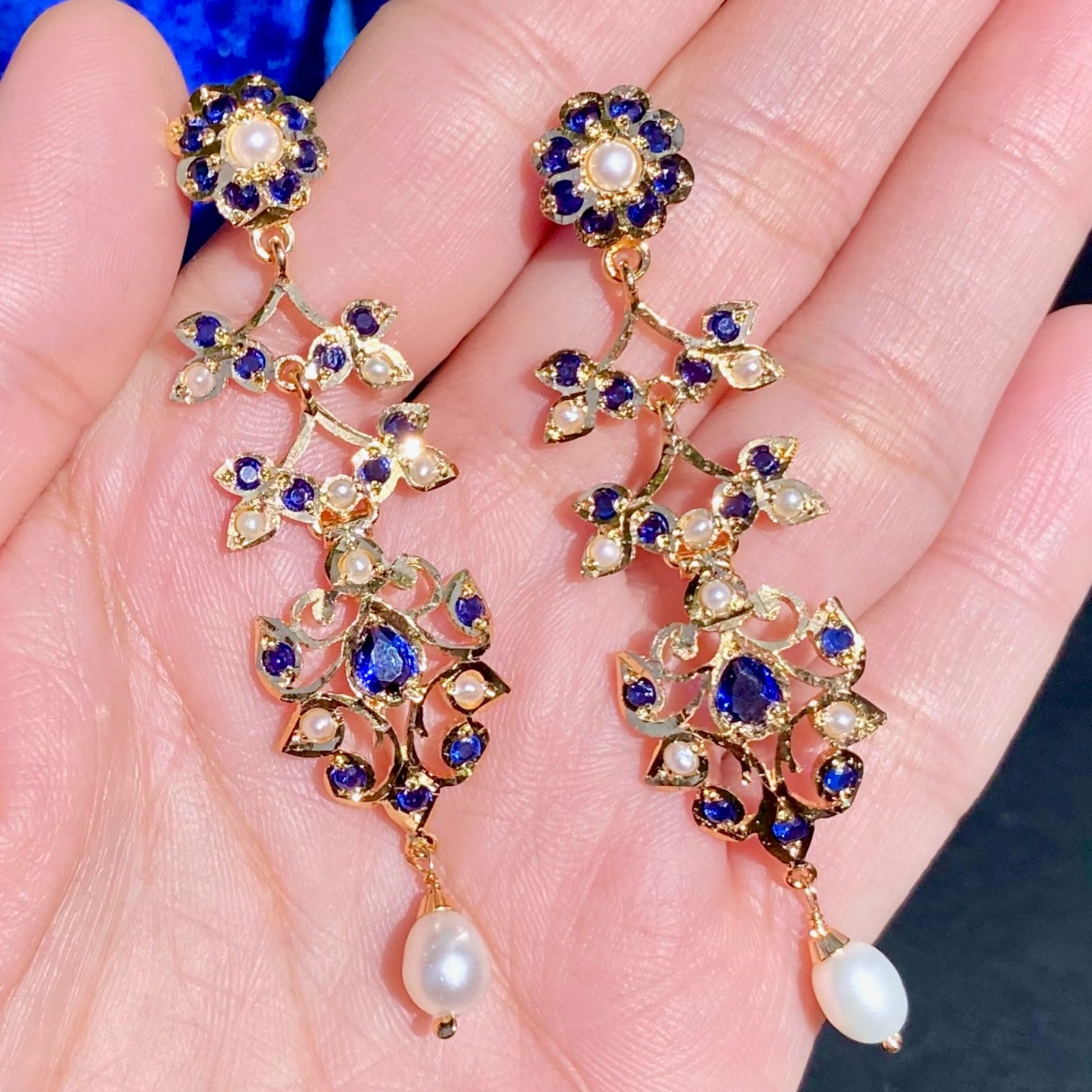 Long and Slender Jadau Earrings for Girls | Gold Plated on Silver ER 616