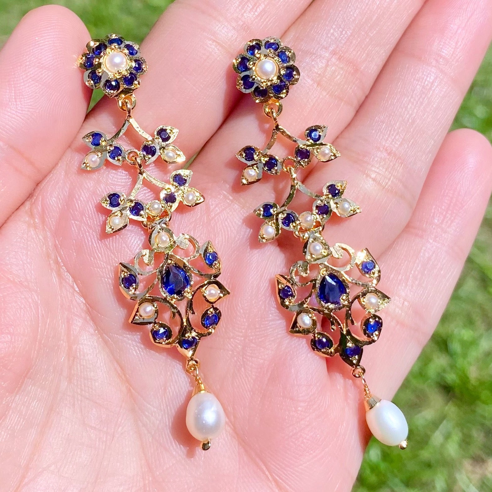 Long and Slender Jadau Earrings for Girls | Gold Plated on Silver ER 616