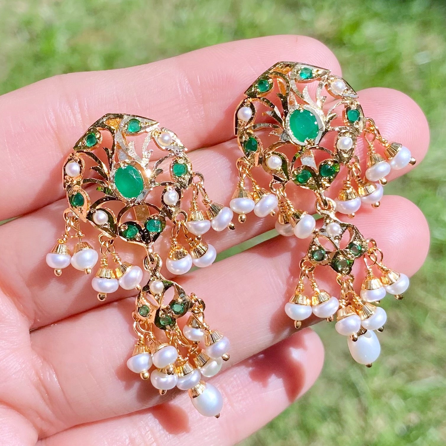 Cute Emerald Green Jadau Earrings | Gold Plated on Silver ER 617