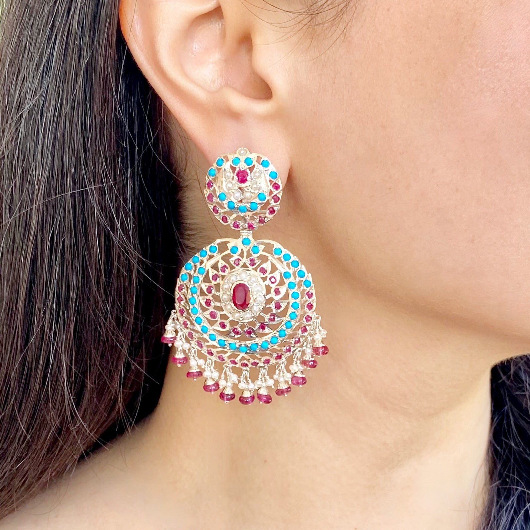 colorful silver earrings