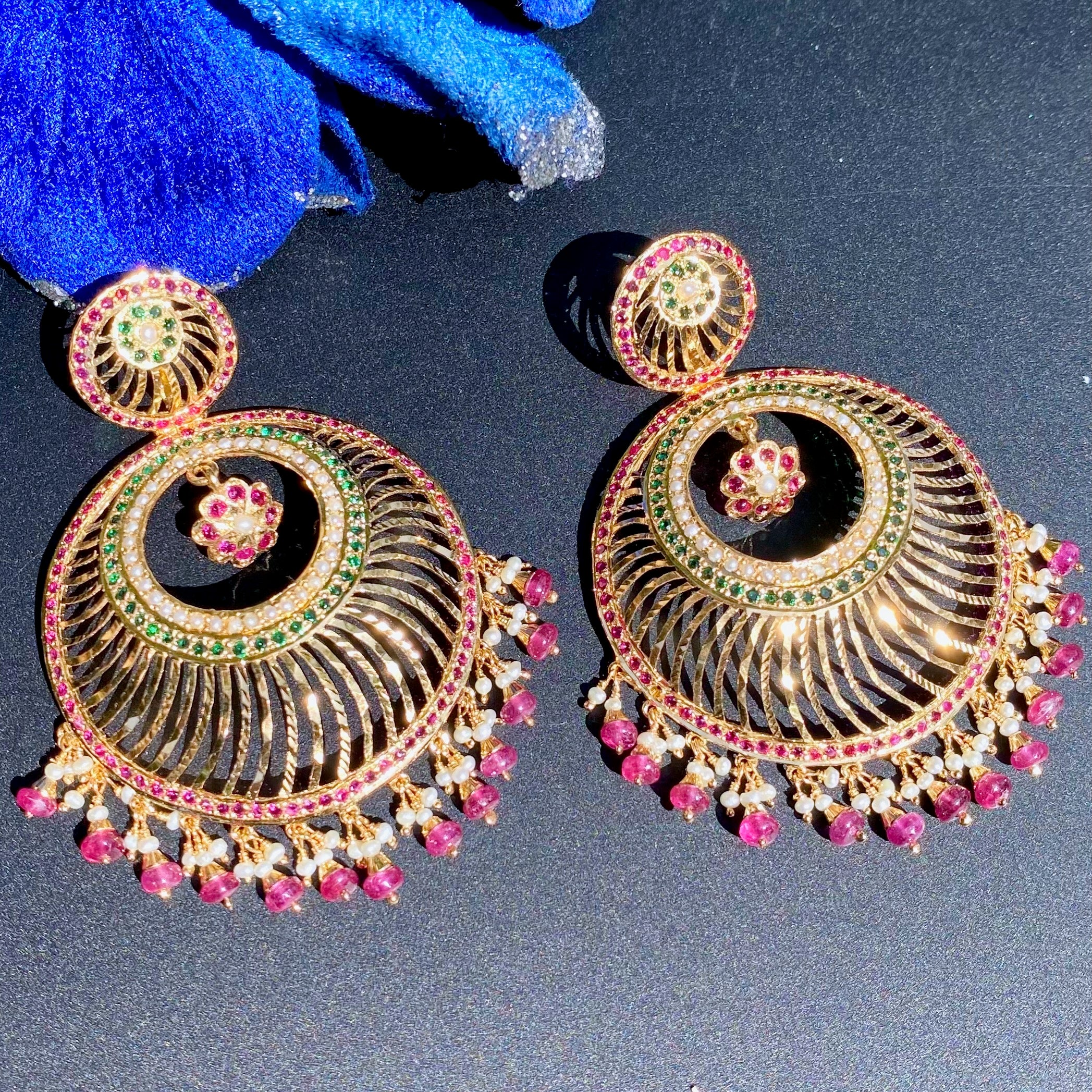 Big Jadau Chandbali Earrings | Gold Plated on Silver Base ER 609