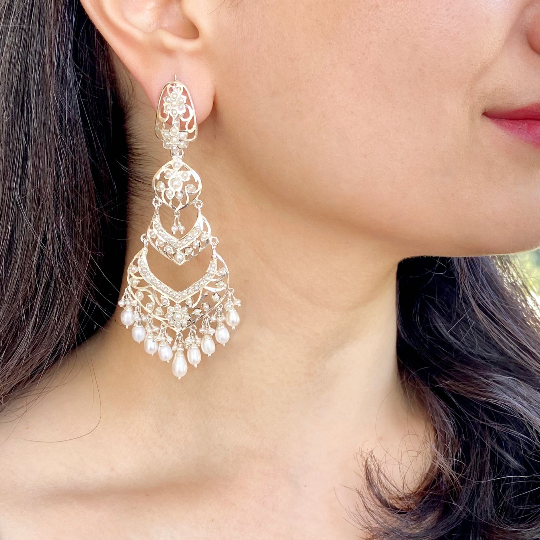 pearl chandelier earrings silver