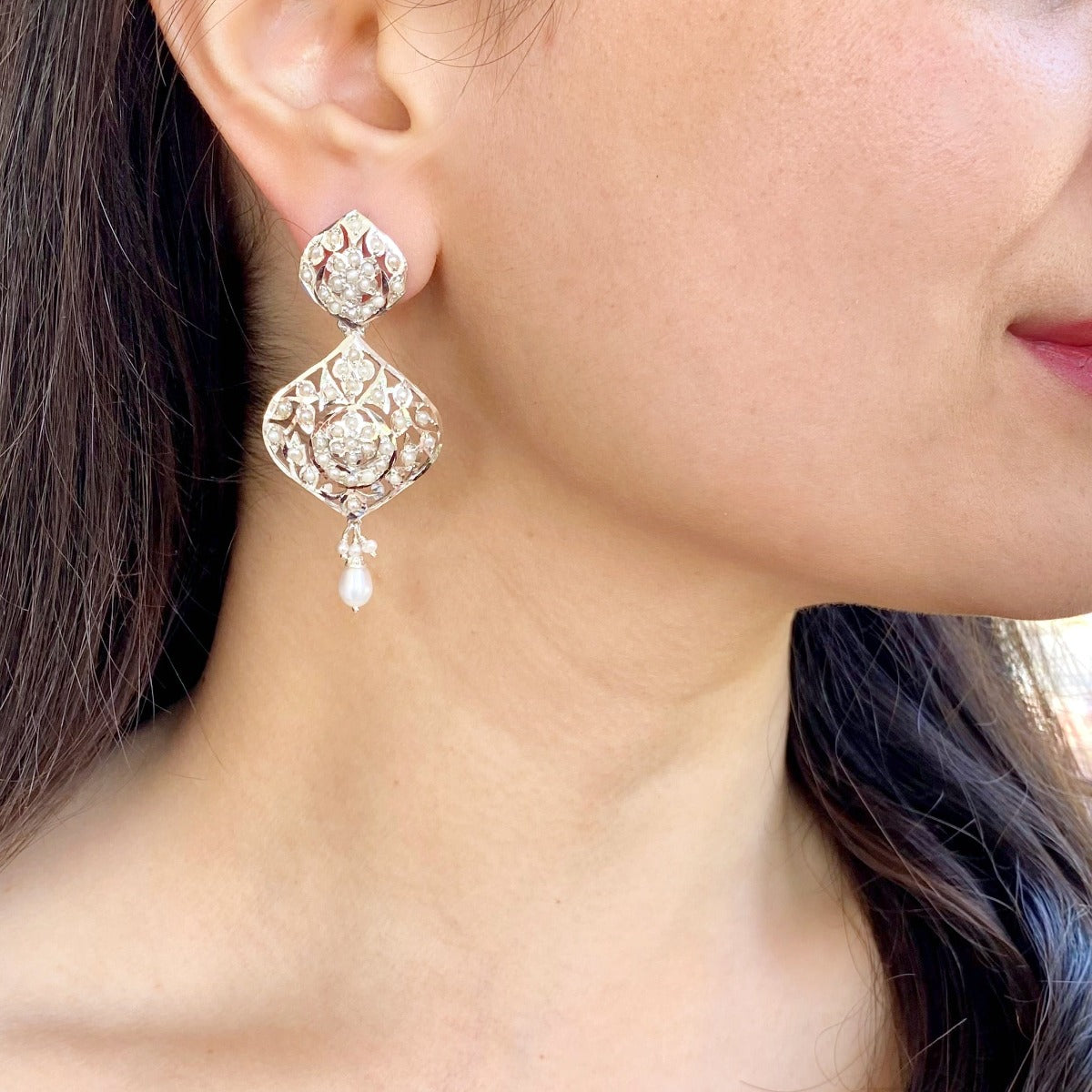 pure silver earrings with real pearls for women