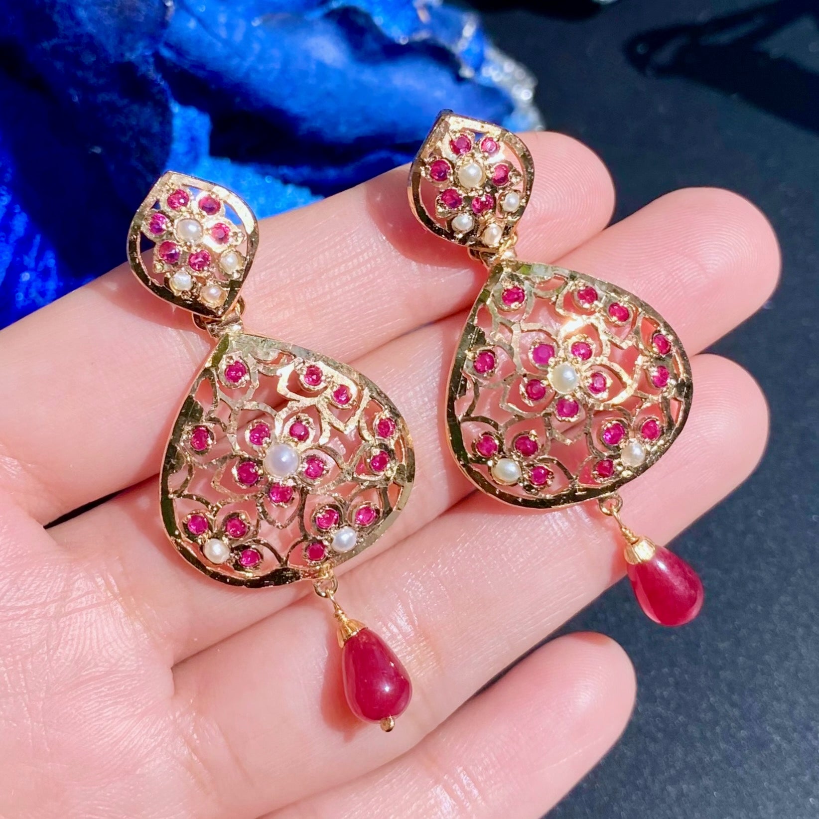 Intricate Jadau Pendant Set with Red Stones | Gold Plated on Silver PS 138