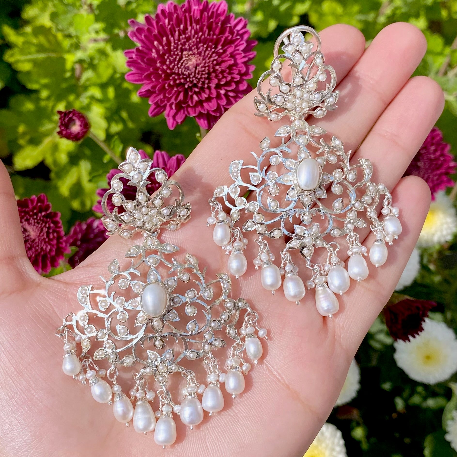 edwardian victorian pearl earrings sterling silver