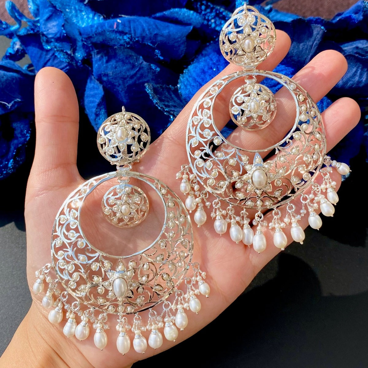 big silver chandbali earrings