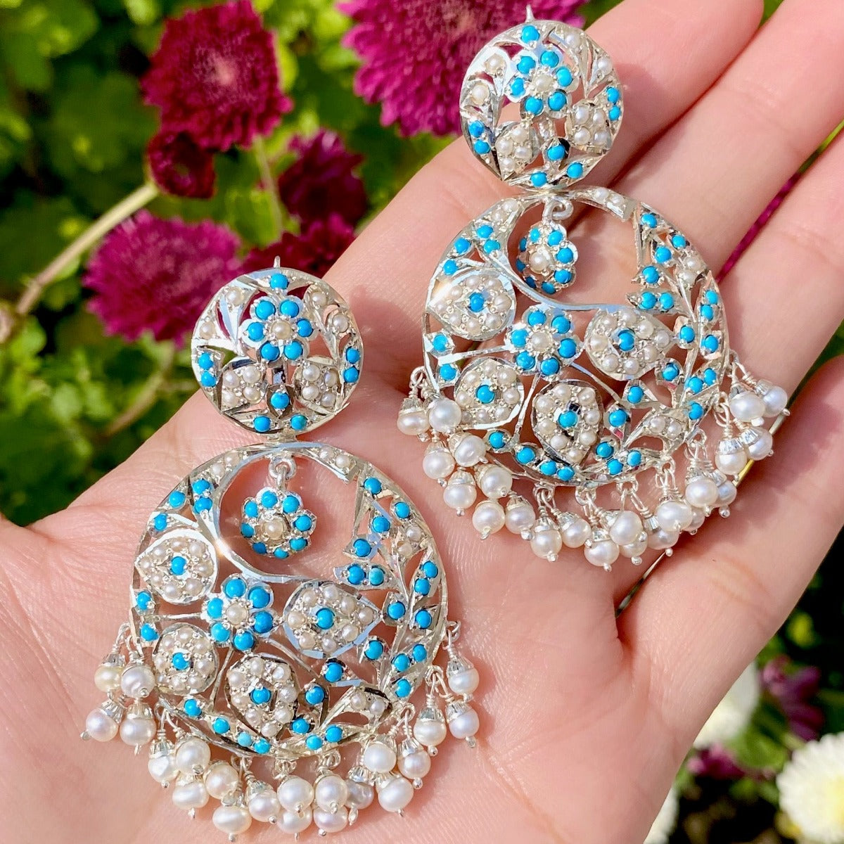 Feroza Chandbali on Silver Kashmiri Earrings Design SER 053