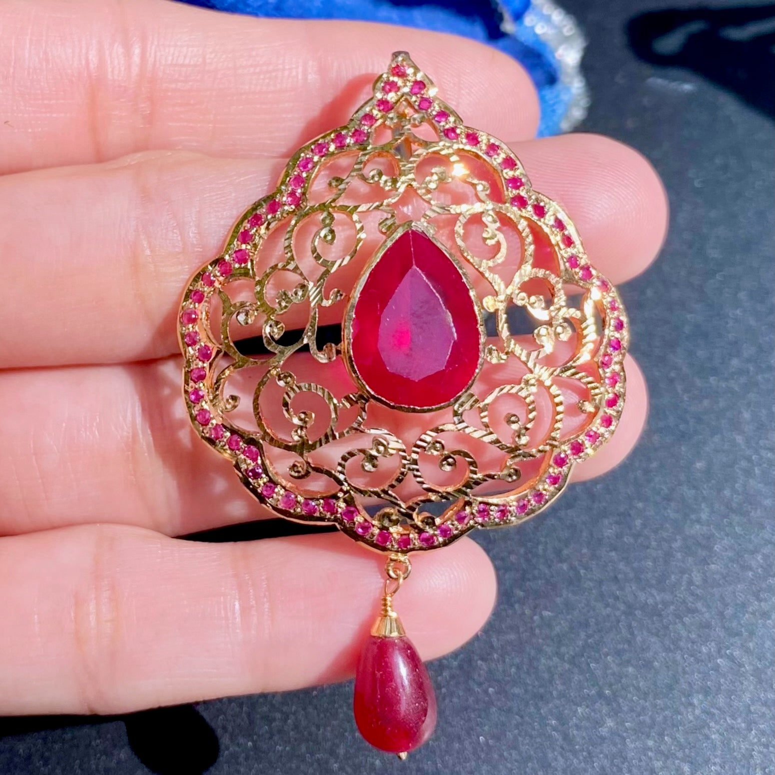 Exclusive Ruby Red Pendant Set | Gold Plated on Silver Base PS 137