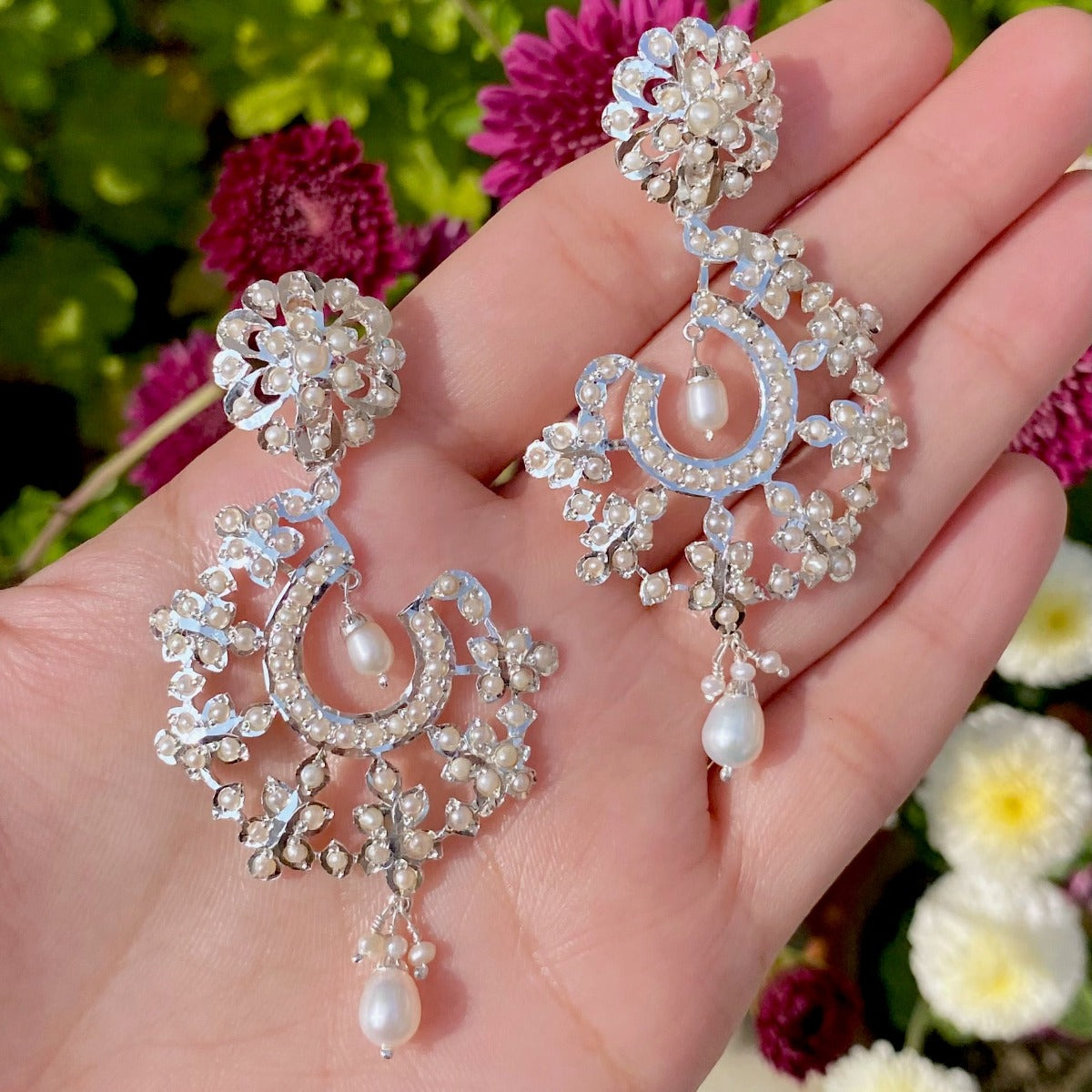 Party Wear Pearl Earrings | Silver Jewellery India | Earrings For Girls