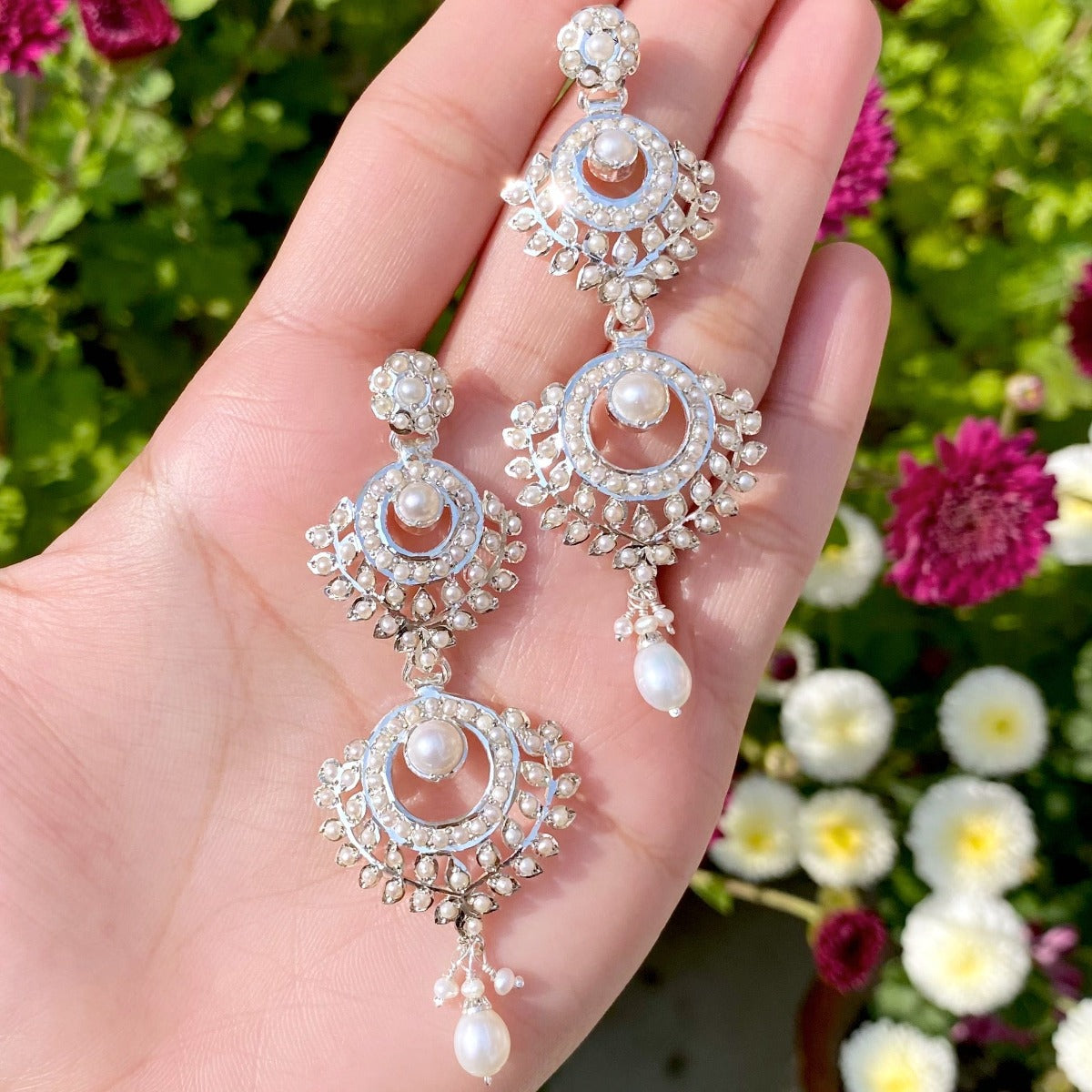 long pearl earrings for women