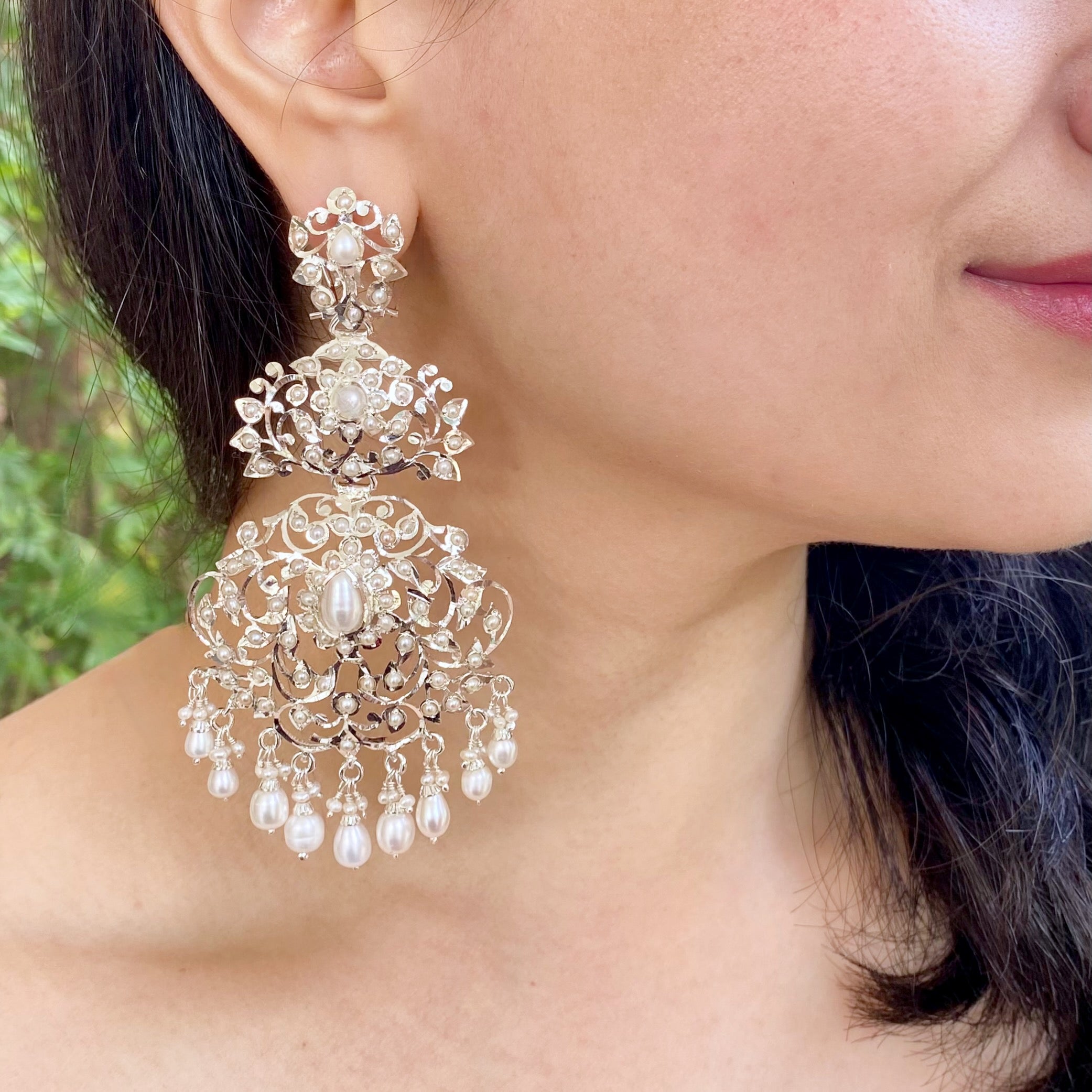 real pearl silver danglers