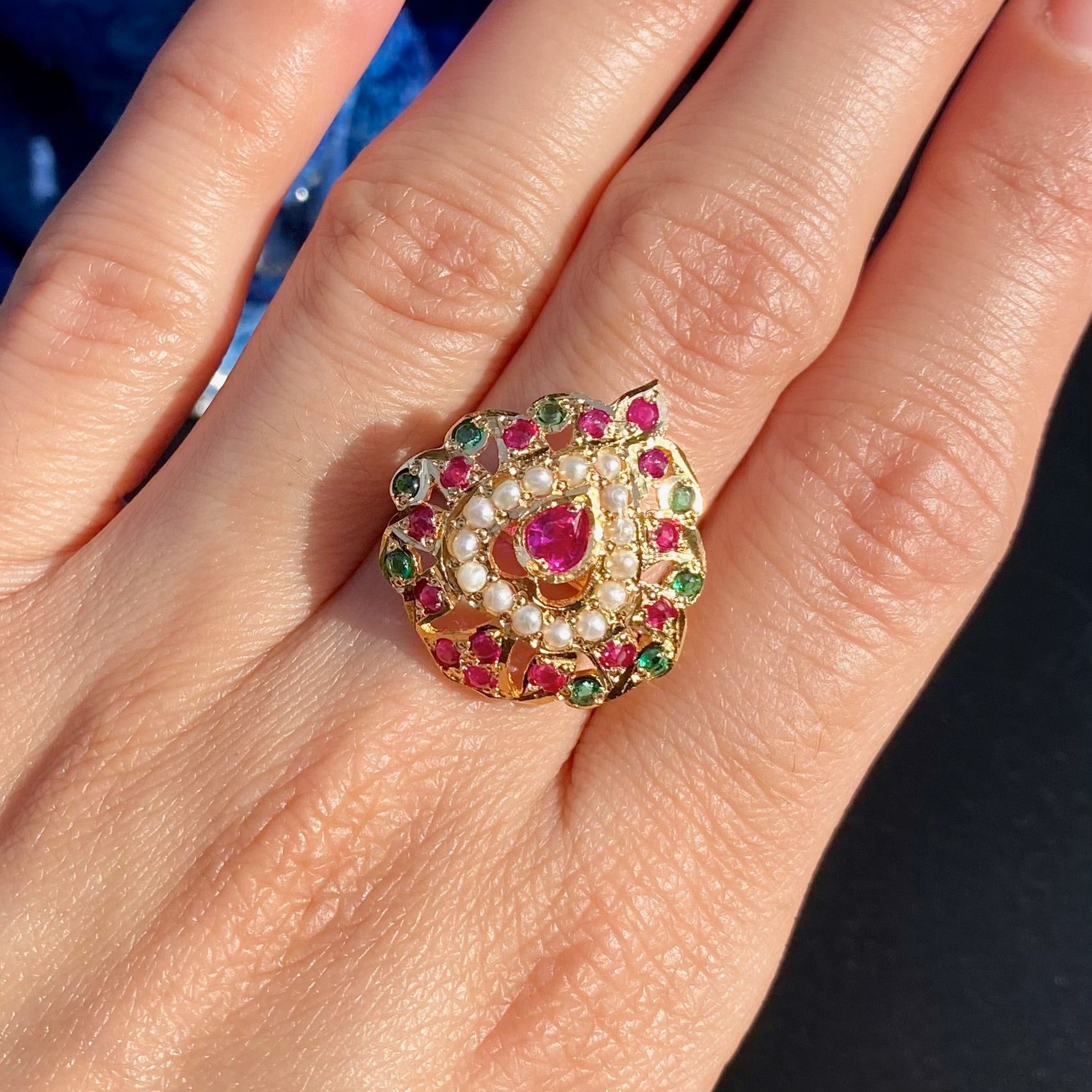Gold Plated Jadau Ring for Women BLR 013